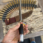 Treeman 8" Double Skull Fighter AEB-L Brass Horsehide aluminum crows beak thong hole Giraffe sheath