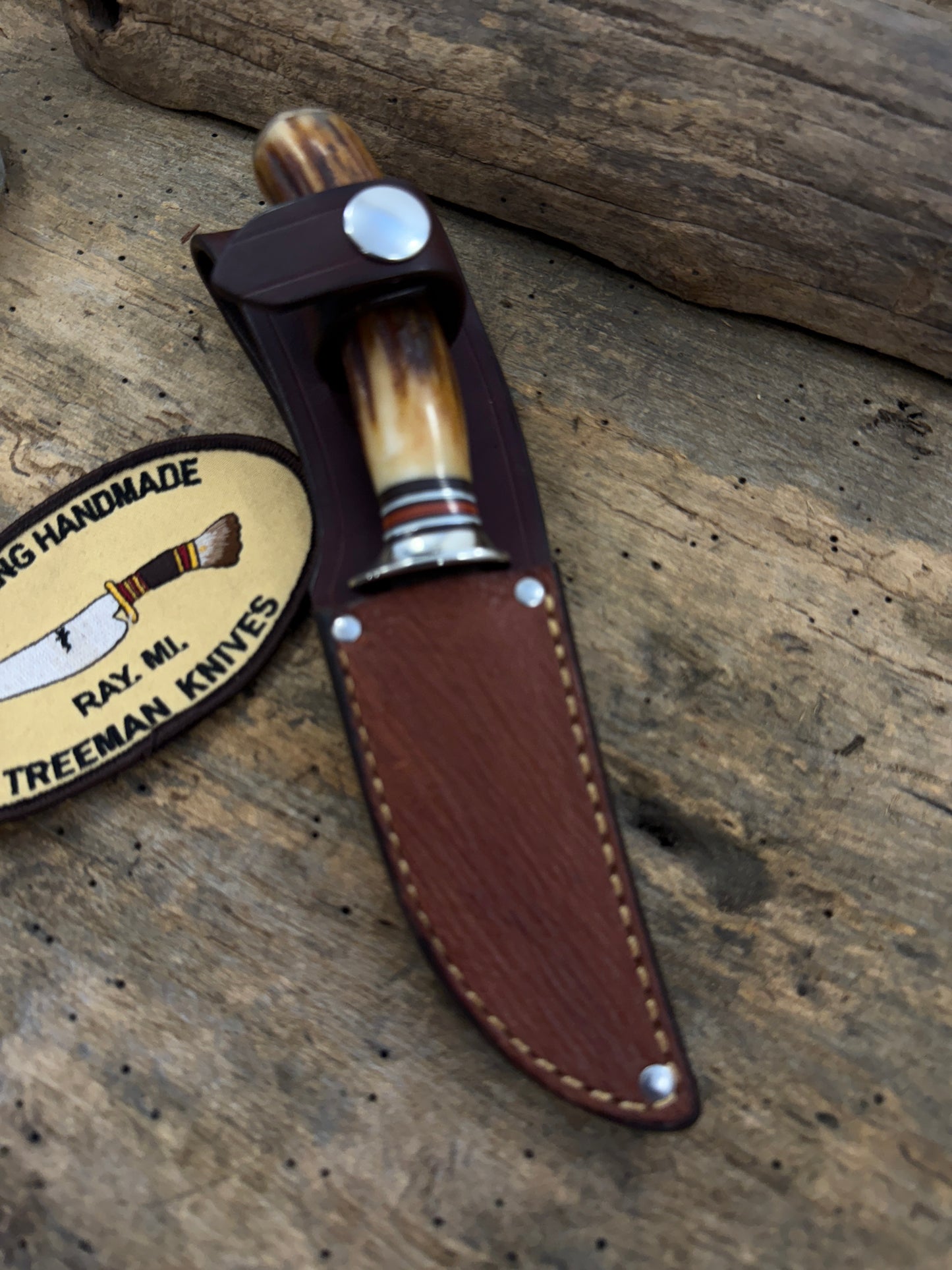 Treeman Trout Knife AEB-L Stainless 100 + yeard old Stag Mammoth Butt Cap Shark Sheath
