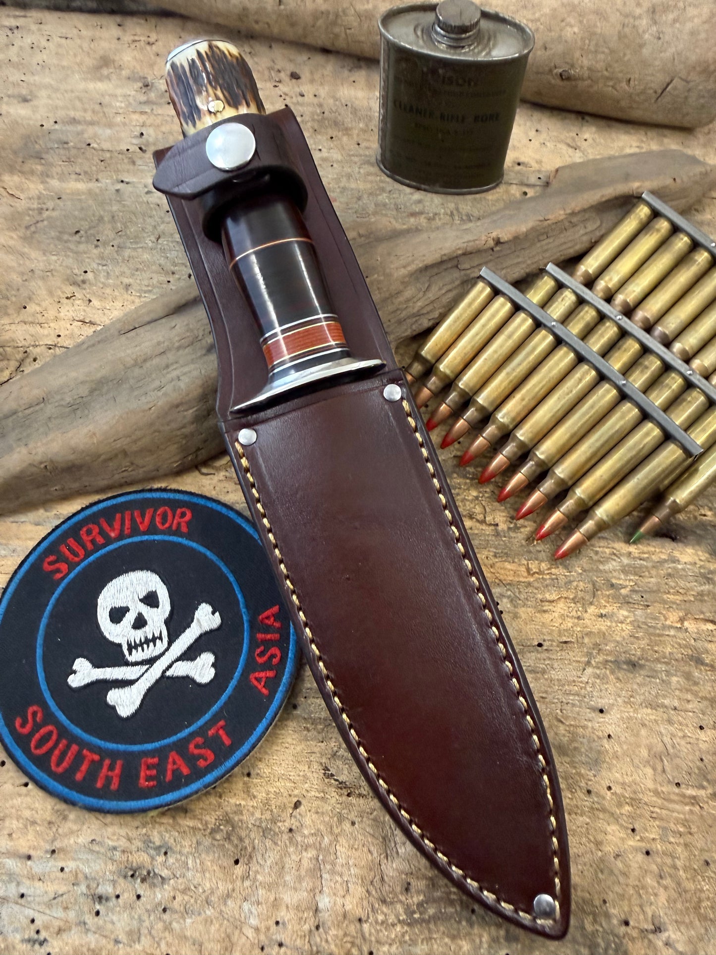 Treeman Spear Point Fighter AEB-L 6" Nickel Horse Stag