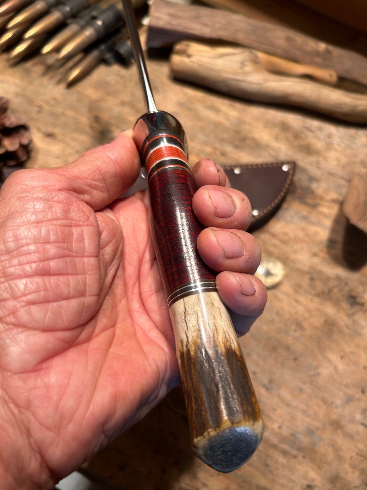 J. Behring Handmade Vintage Treeman Camp Knife Old Stamp 7" Blade