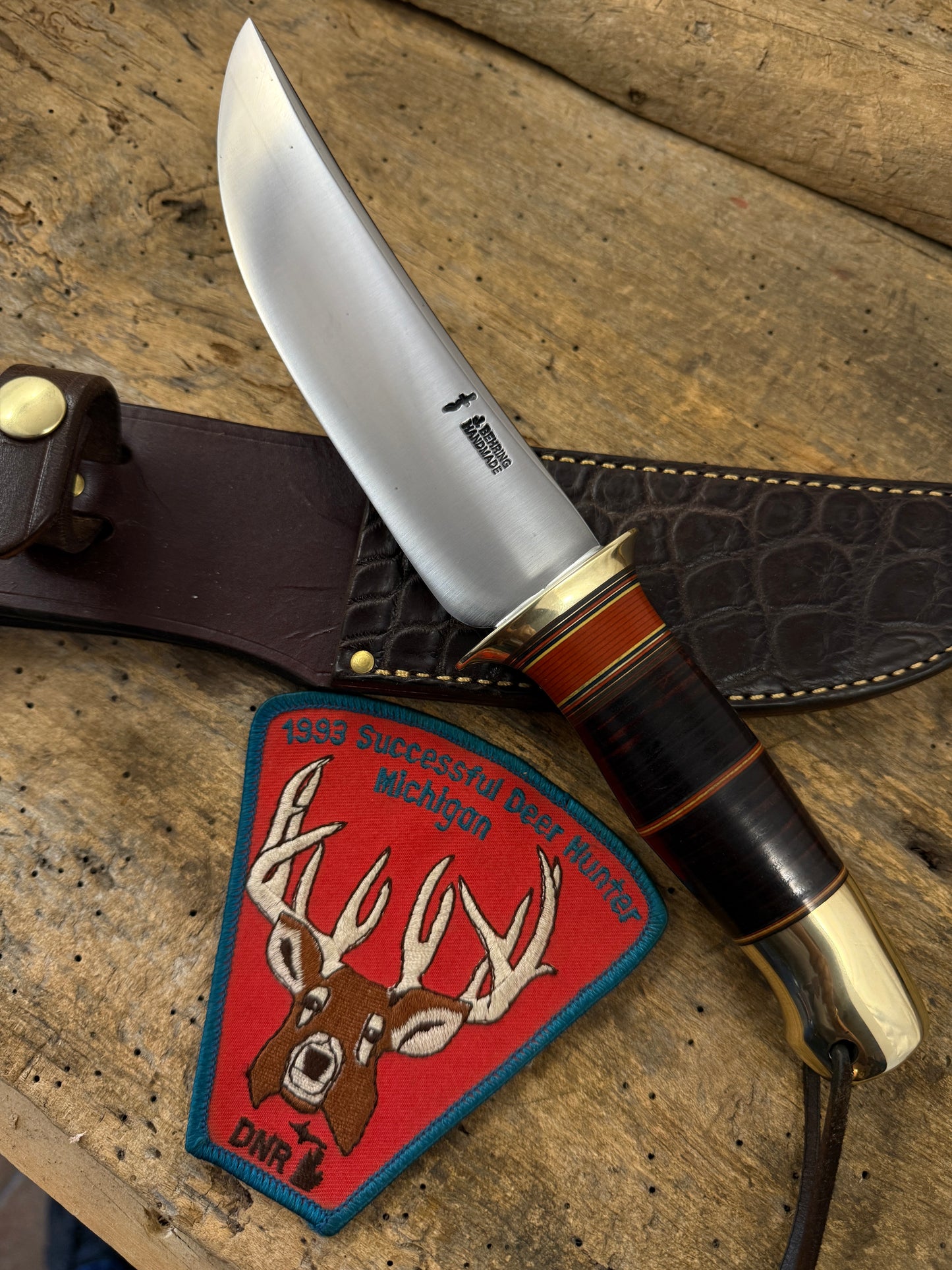 Treeman 6" old school Scagel style Hunter Horse Hide Brass crows beak Crock Sheath
