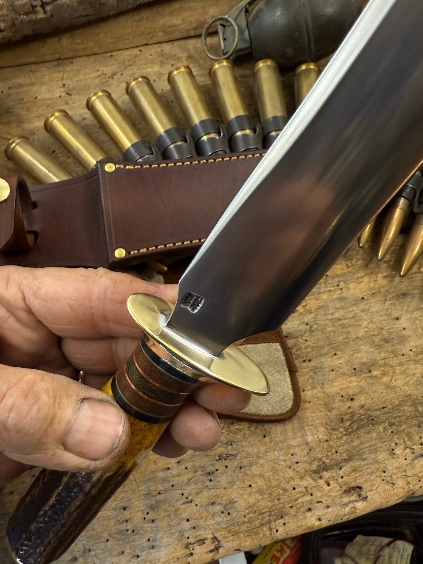 Model 1 - 8" DBL Skull Fighter Sambar Stag Rough Back Sheath