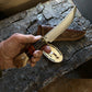 Vintage Treeman Hunter Made 2004 5 1/4" O1 Forged Blade Crotch Stag Water Lily Horse Hide Sheath