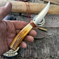 Treeman Trout Knife Forged 1095 Copper Guard 120 Year old stag Mammoyh Cap