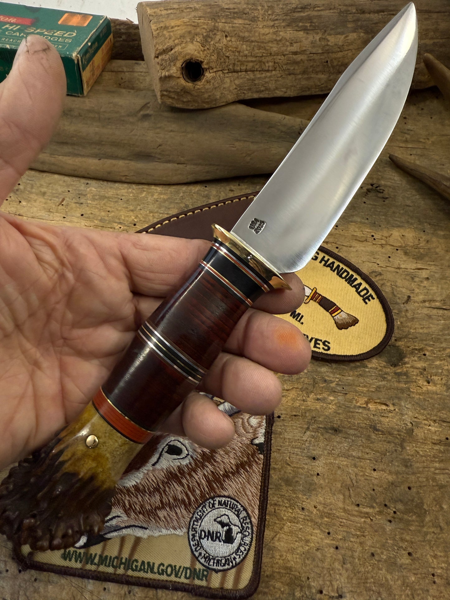 Old School Sticker 5" Brass Guard Horse hide old Wisconsin Crown stag