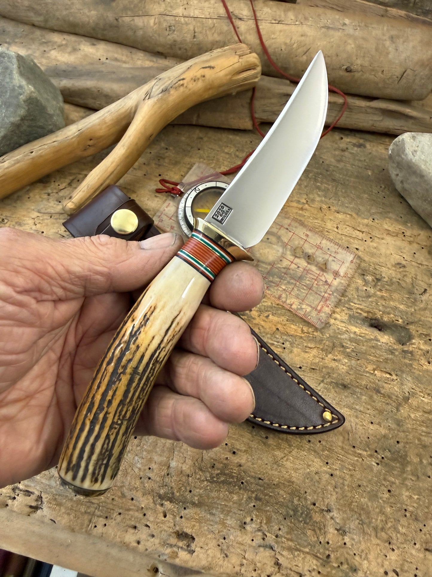 Treeman Traditional Classic Trout & Bird  4" Blade Brass Stag