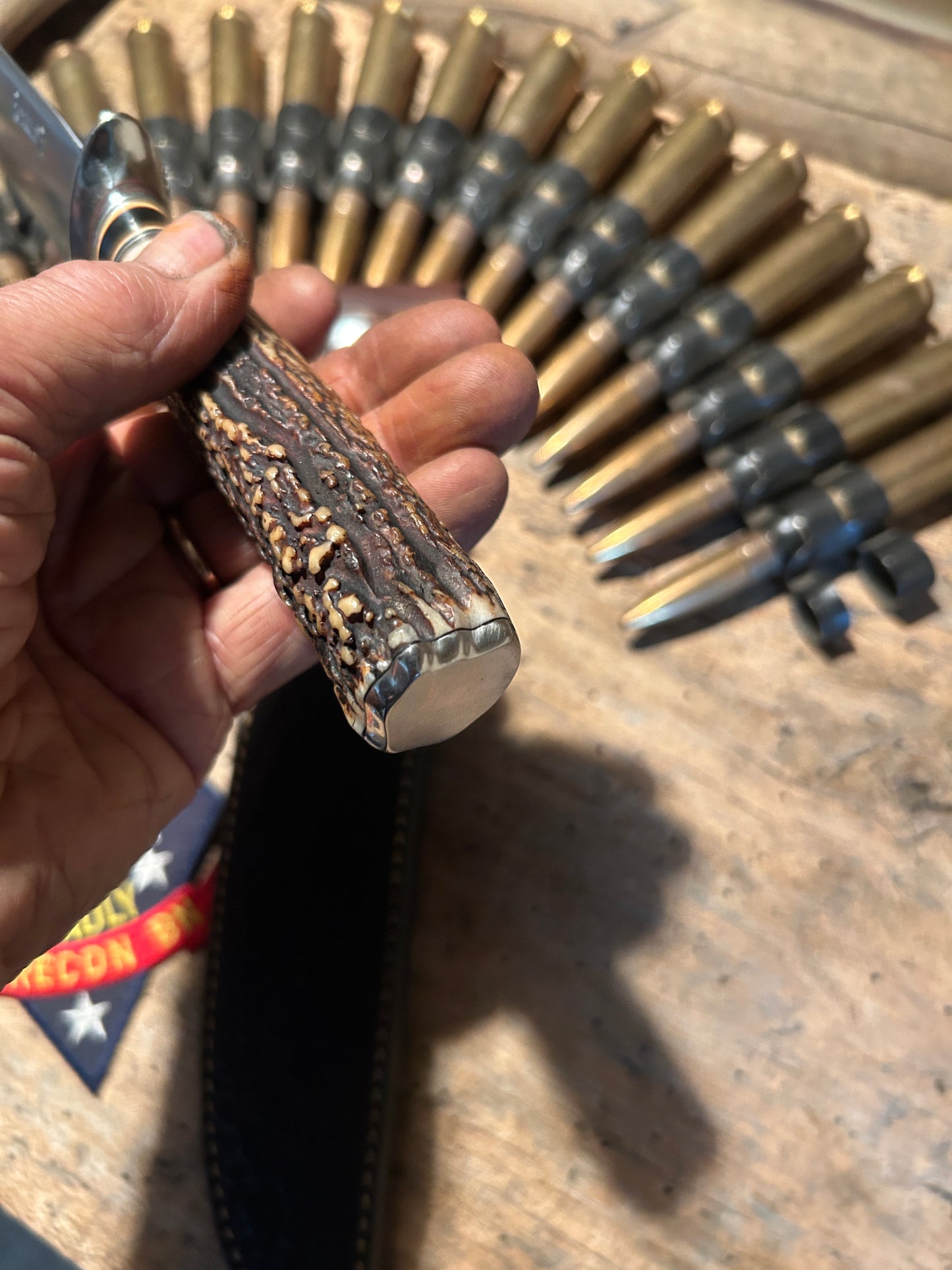 Treeman Double Skull Fighter 6 3/8" Blade NS AAA Sambar Stag Shark Sheath