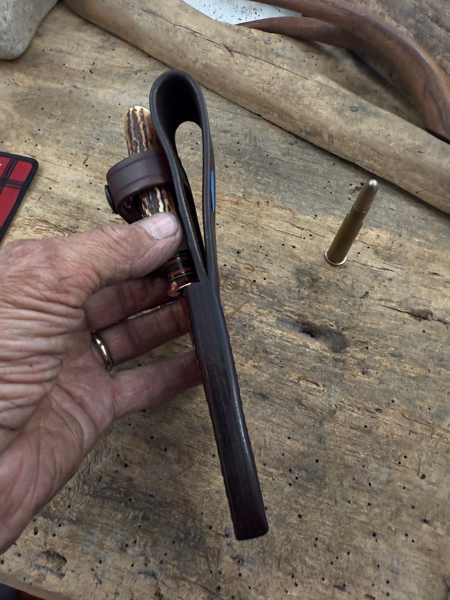 Old School Scagel Style Deer & Trout 5" Blade Horse hide Crotch Stag