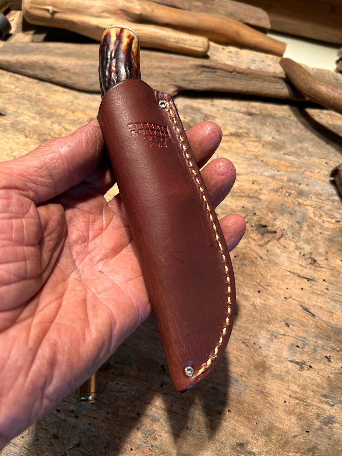 Treeman Pocket caper AEB-L Stainless 120 Year old red stag Ivory butt Cap