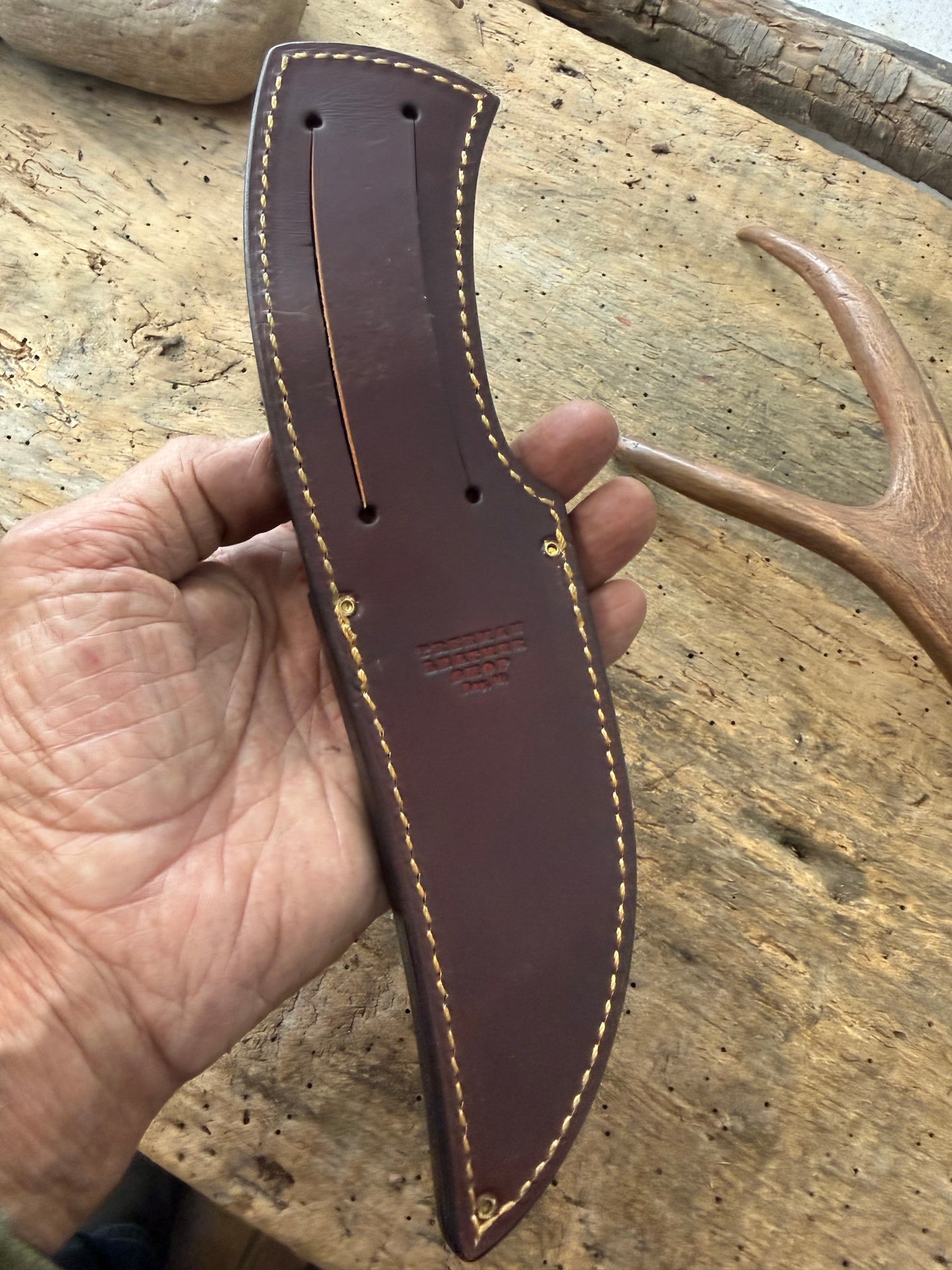 Treeman  5" Copper Harbor AEB-L Stainless Sambar Stag Mammoth Ivory Ostrich Leg Sheath