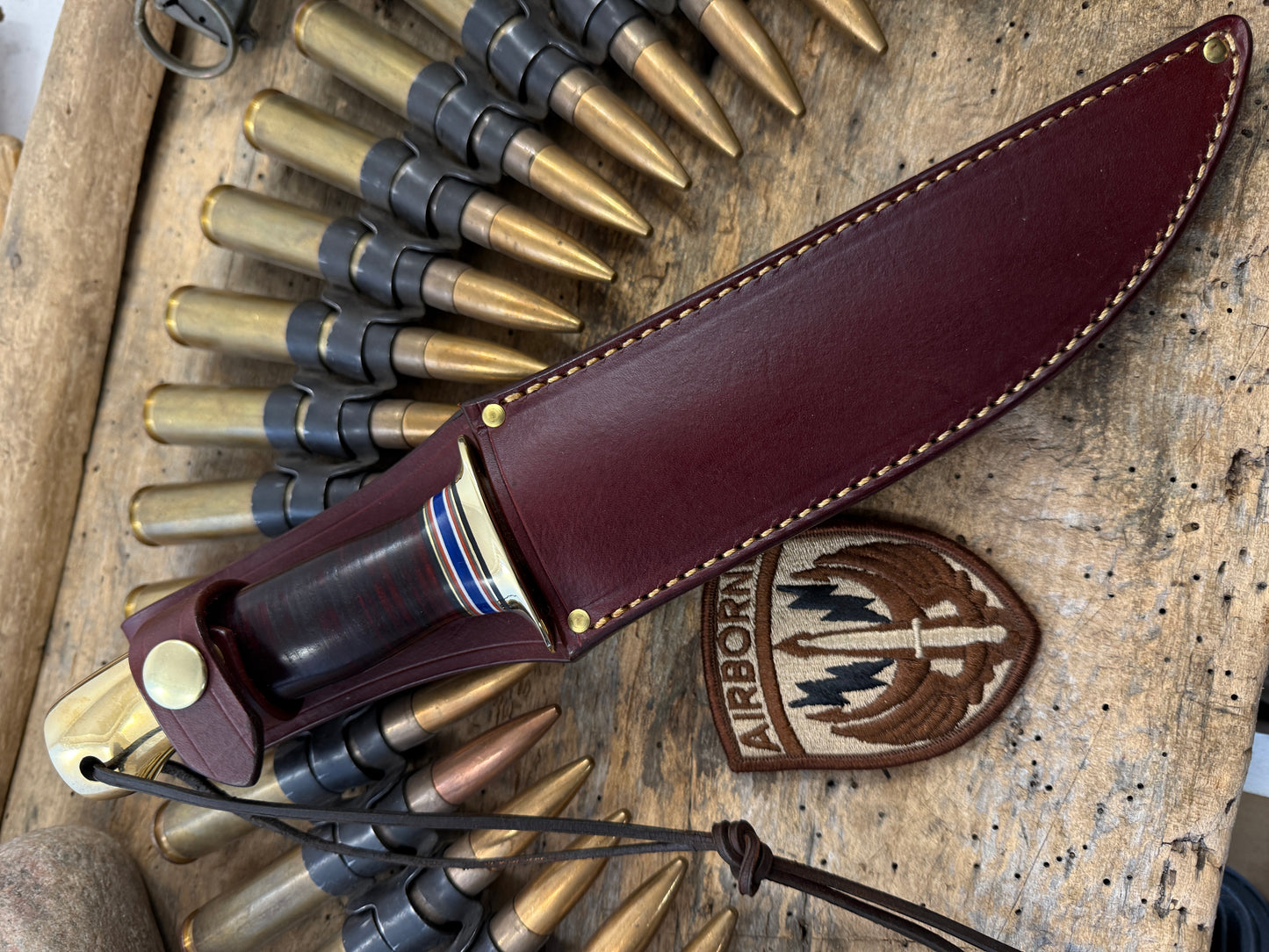 Old School Model 1 Fighter 7" Brass Brass Horse Hide wide mouth sheath