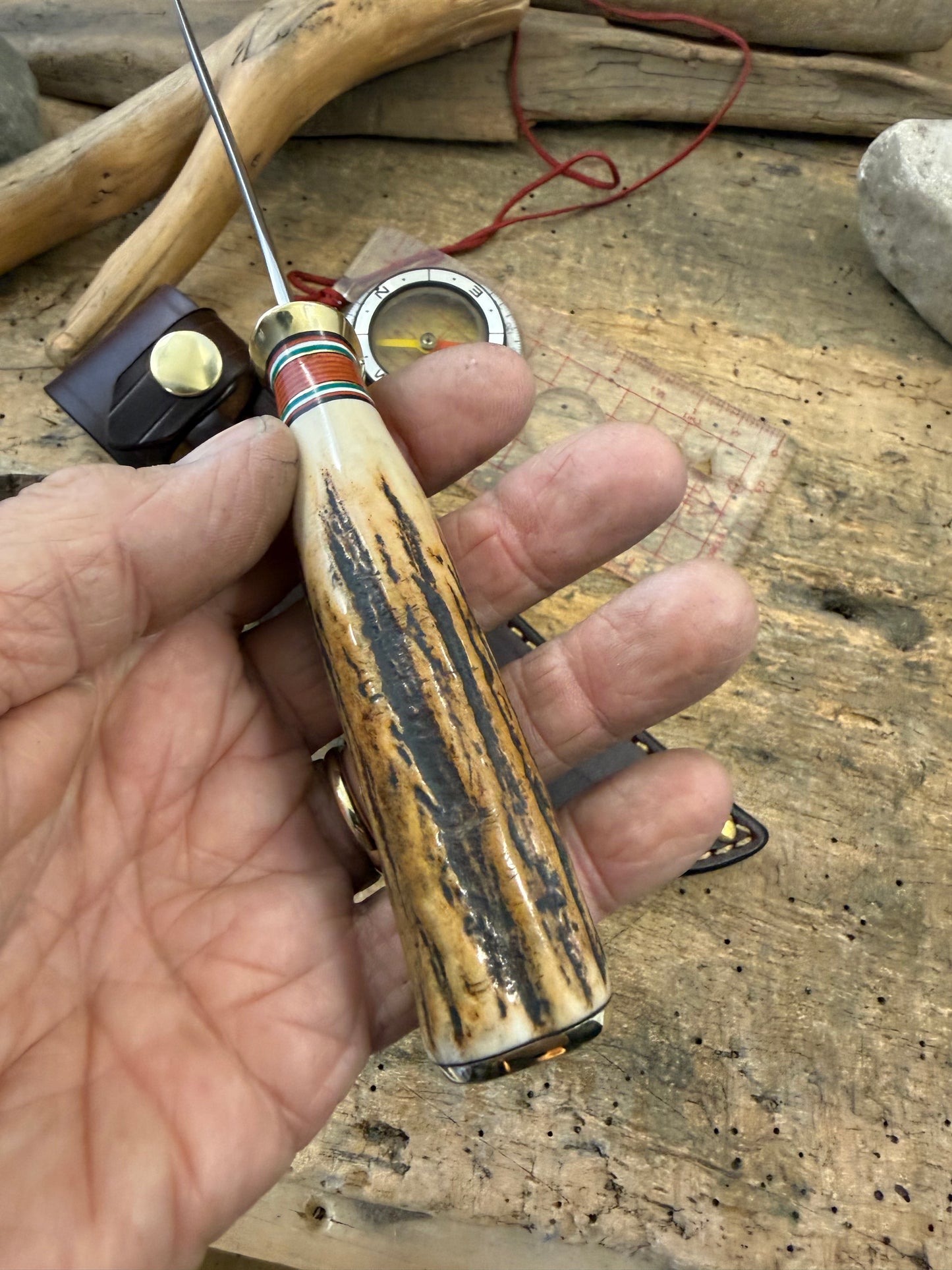 Treeman Traditional Classic Trout & Bird  4" Blade Brass Stag