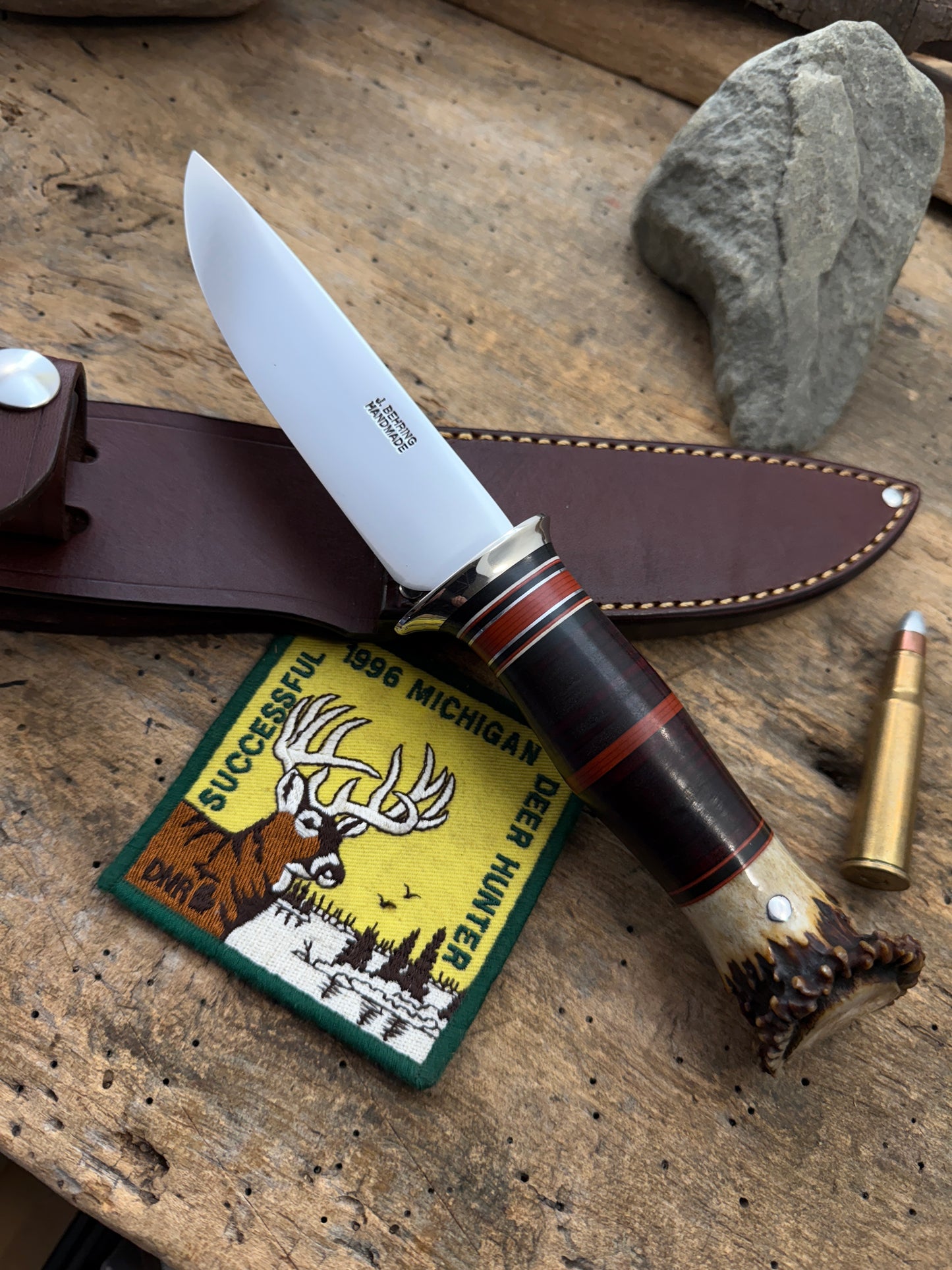 Treeman Drop Point Hunter AEB-L Stainless Nickel Silver HH Crown Stag