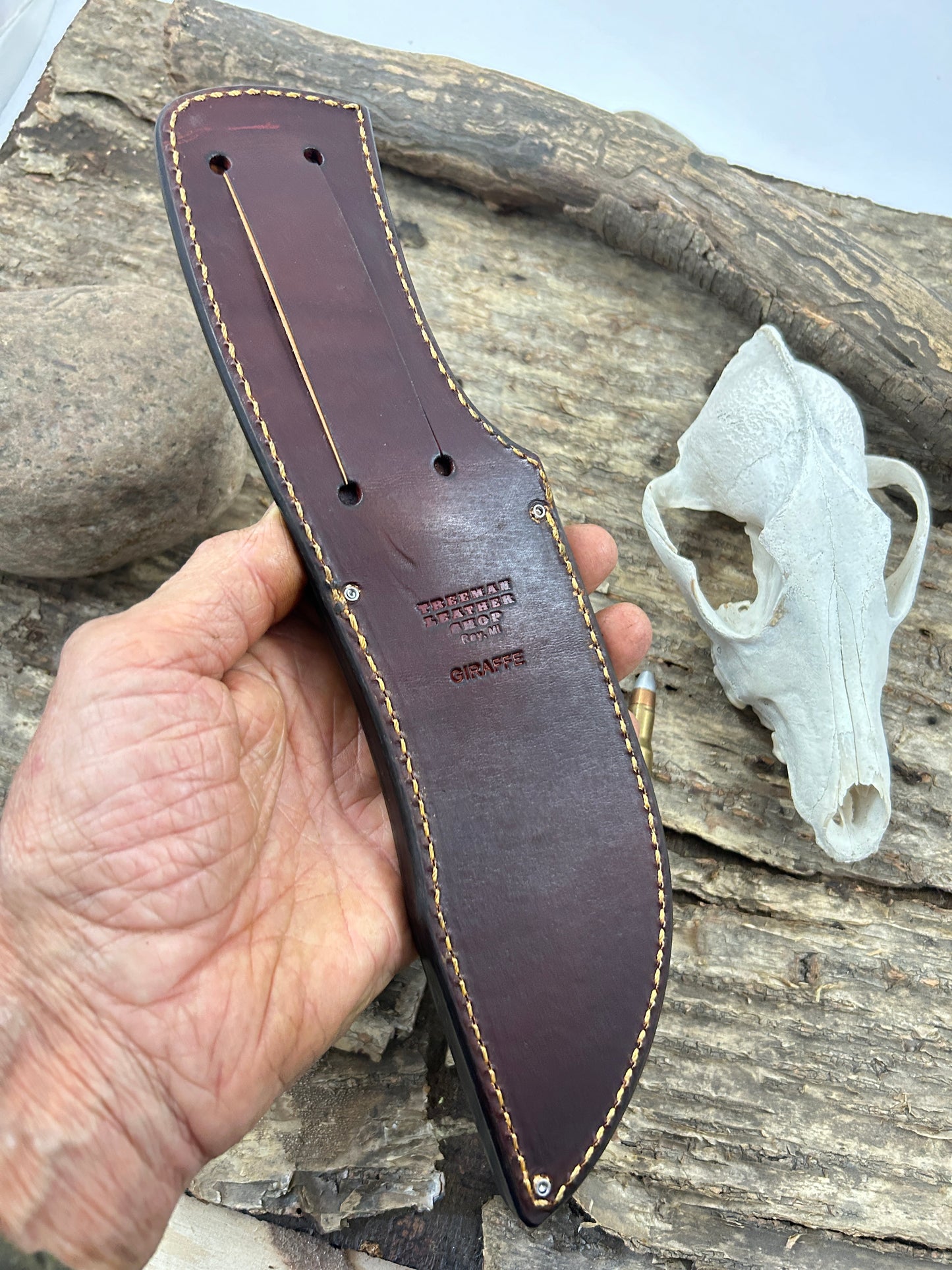 Treeman Woodcraft 5 1/2" Nickel Sambar Stag Giraffe sheath
