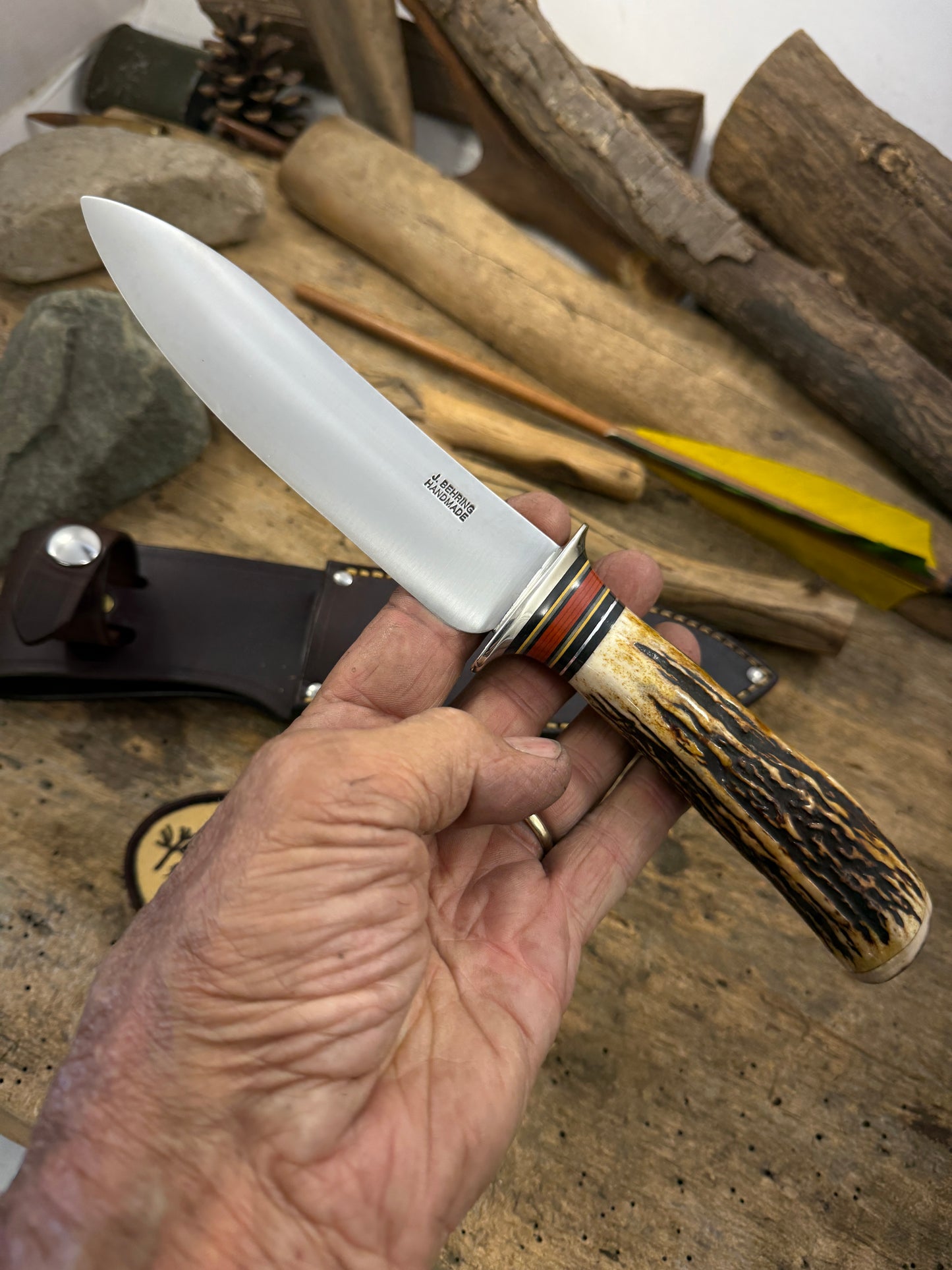 Treeman 6" Drop Point Hunter AEB-L stainless . NS Stag Mammoth