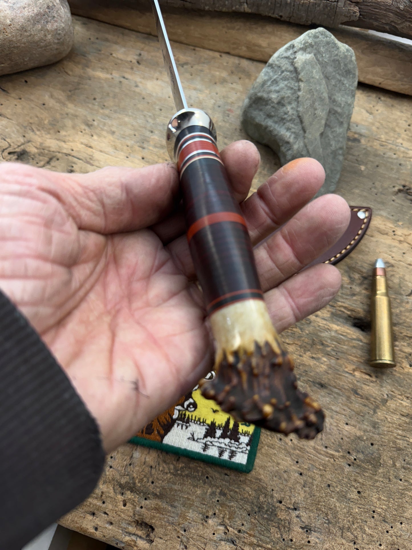 Treeman Drop Point Hunter AEB-L Stainless Nickel Silver HH Crown Stag