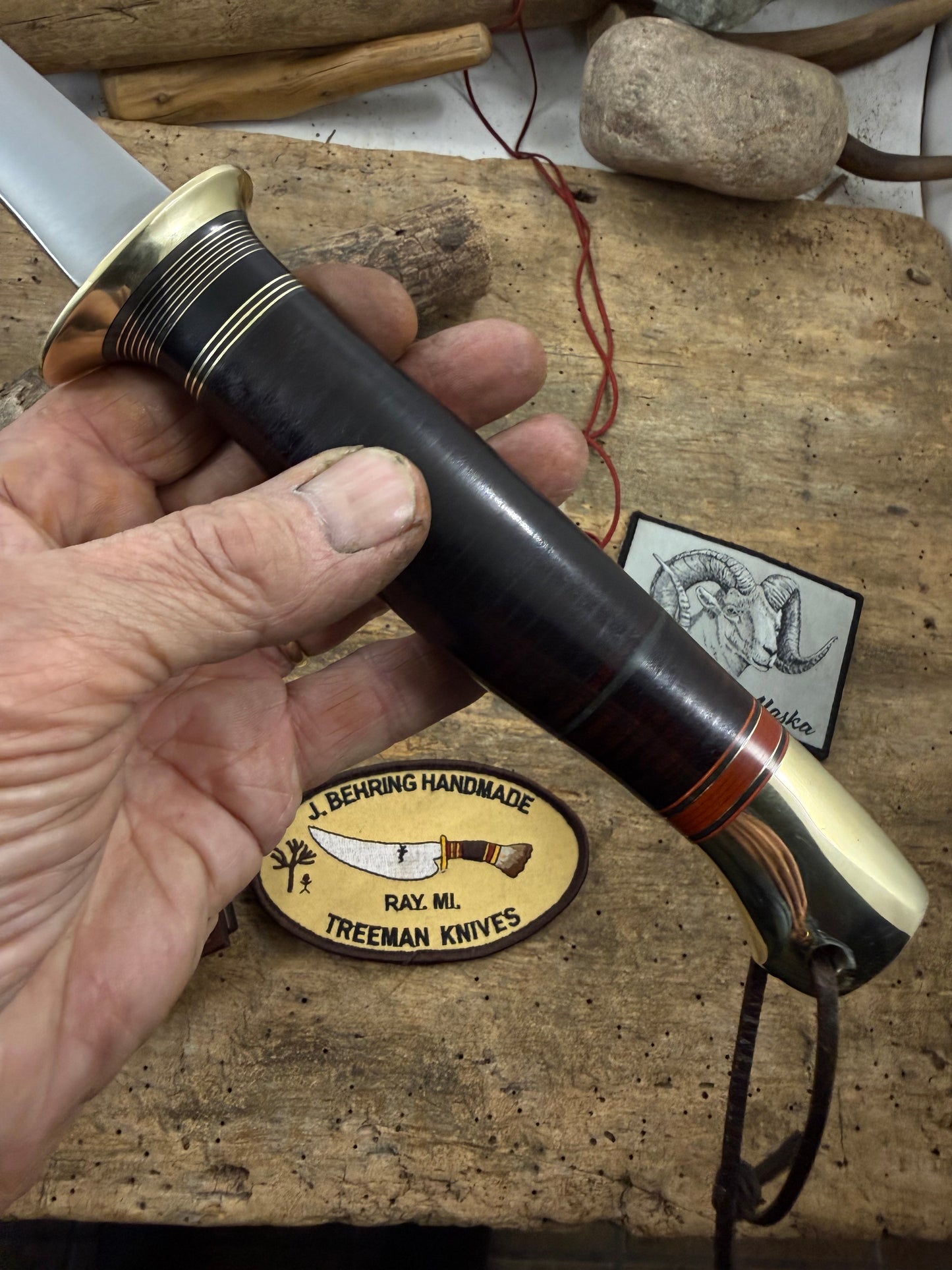 Treeman Camp Axe 15" OAL Horse Hide Brass Crows Beak Butt