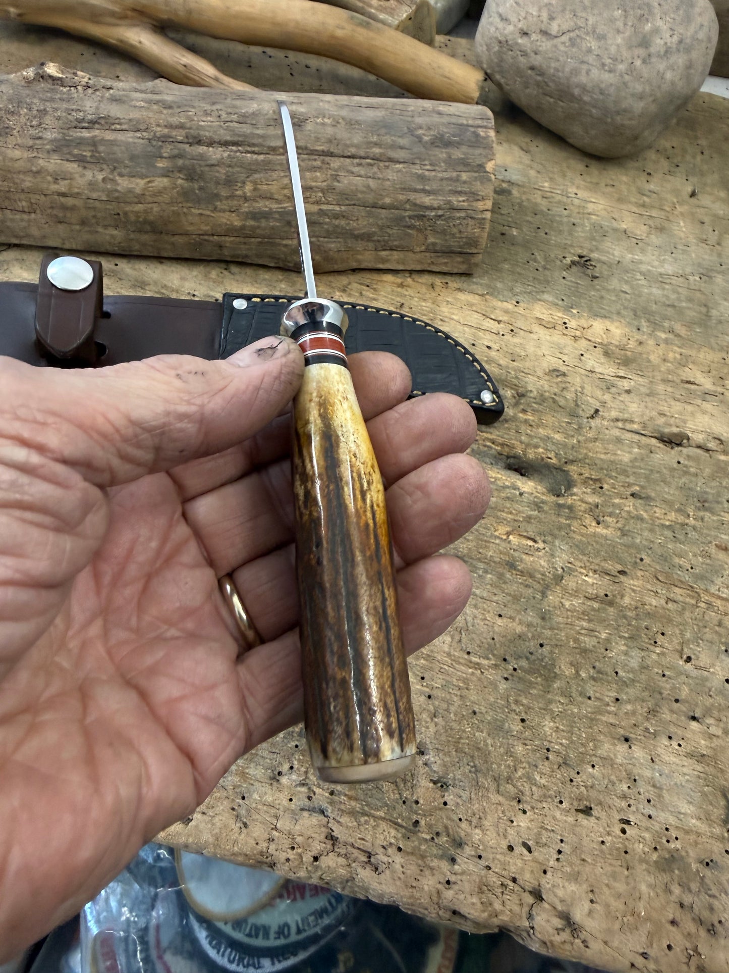 Treeman 4" Ball Cutter Cattleman Stag Crock Sheath