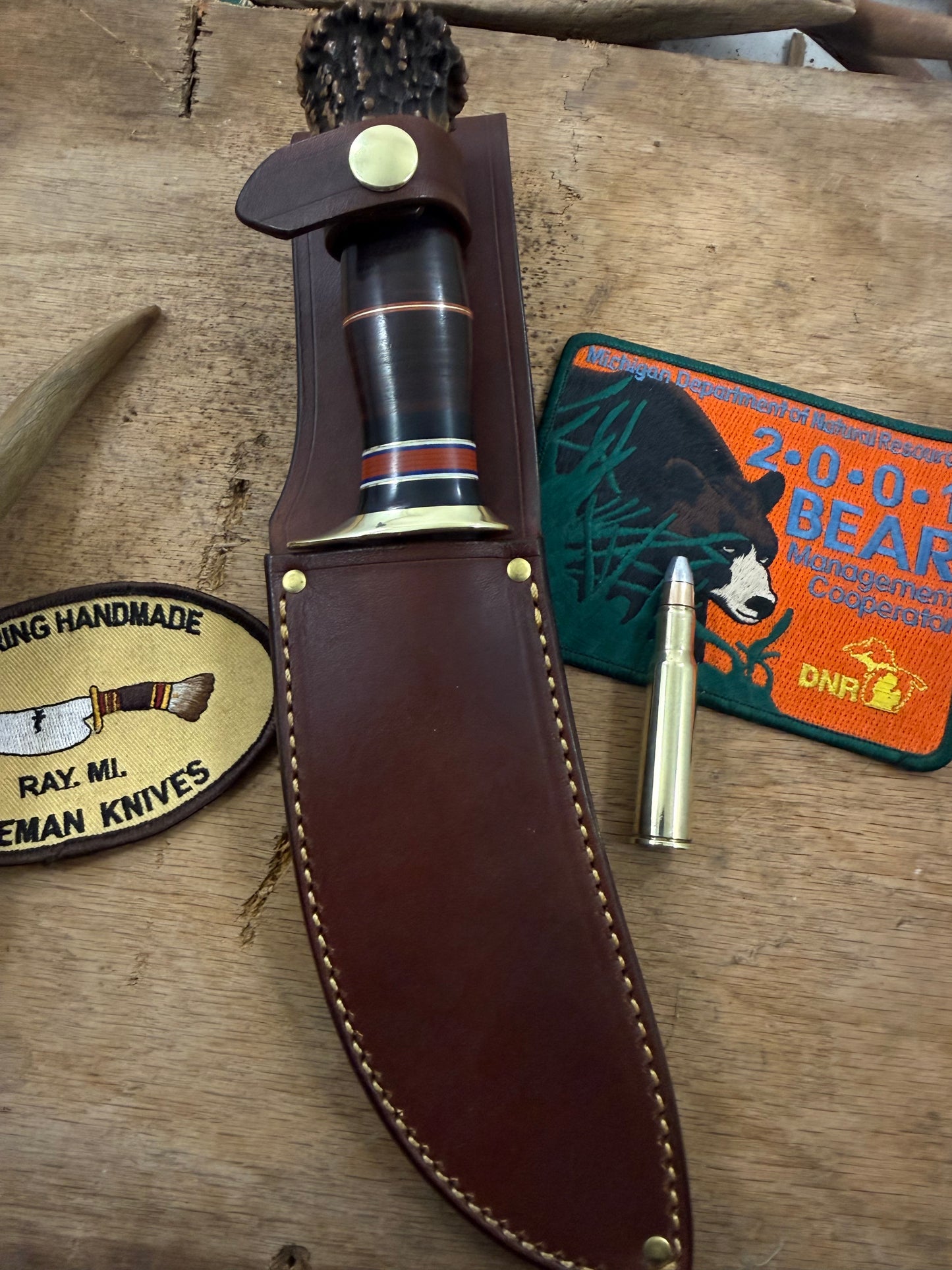 Treeman Woodcraft 6" Horse hide Crown stag Old School hunting knife