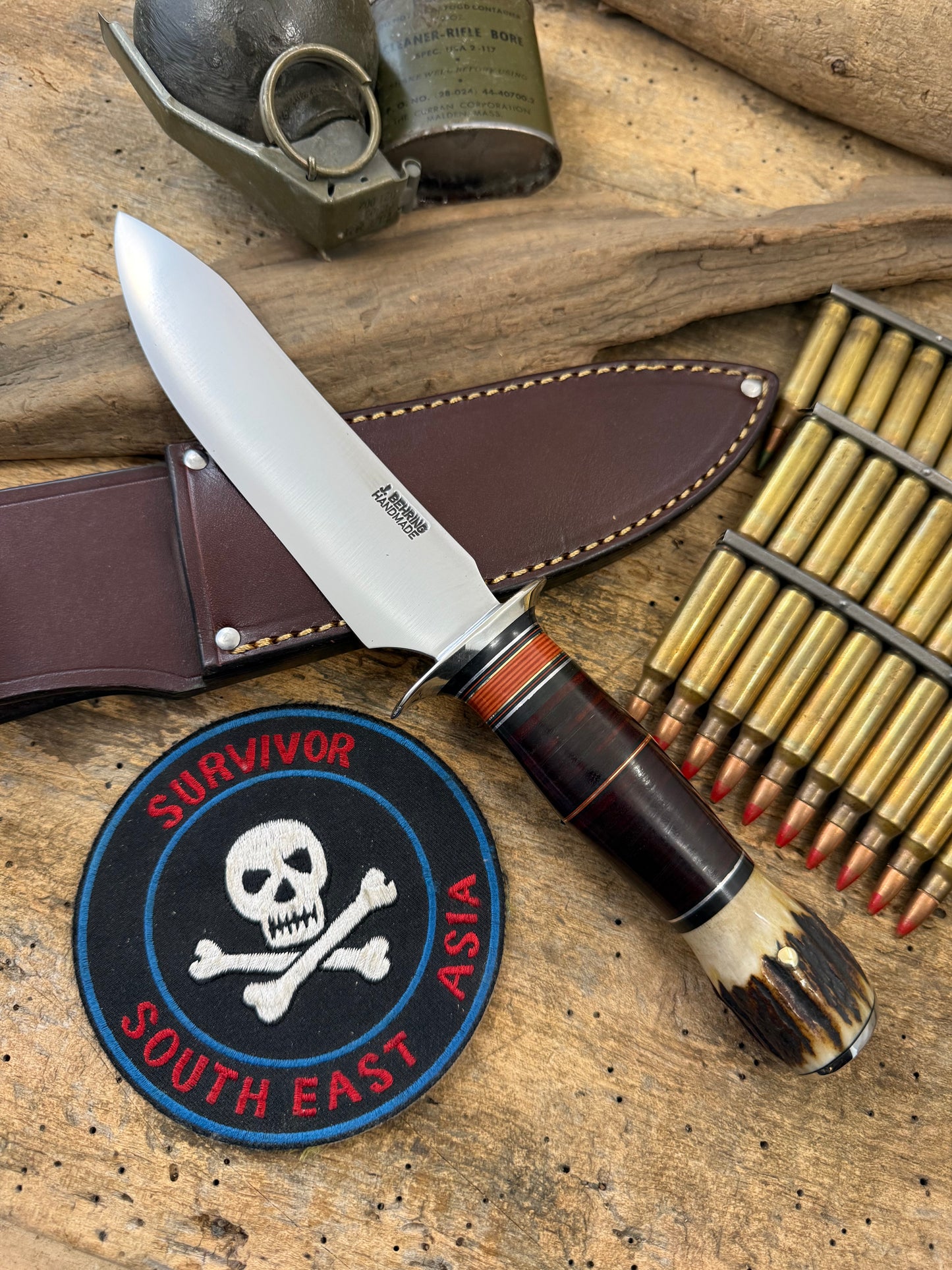 Treeman Spear Point Fighter AEB-L 6" Nickel Horse Stag