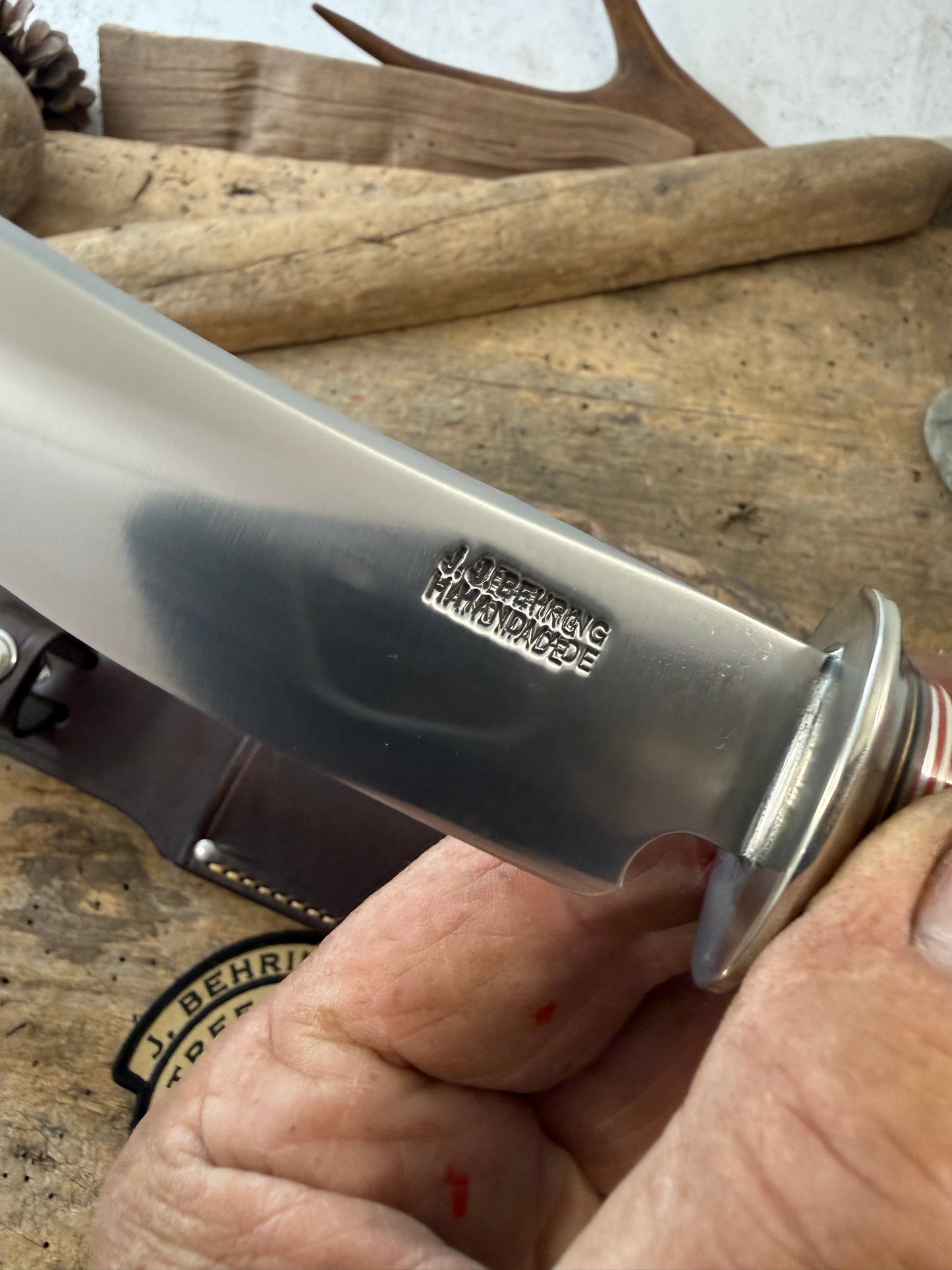 Treeman Hunter 5" AEBL Blade Nickel silver Horse Hide Crown Stag .