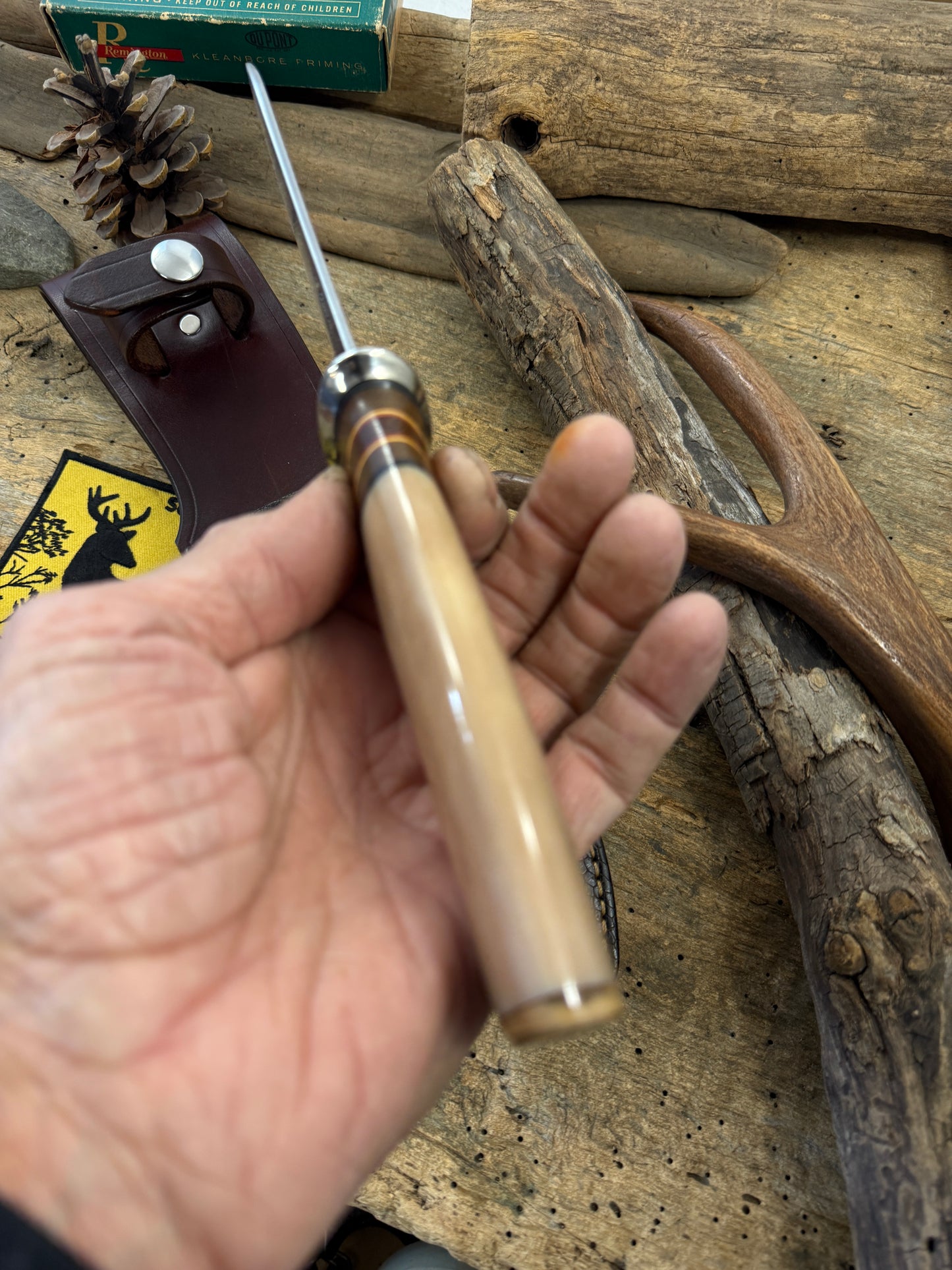 Treeman Walrus Artifact Ivory 6" Drop Point AEB-L Mammoth Butt cap Elephant Ear Sheath