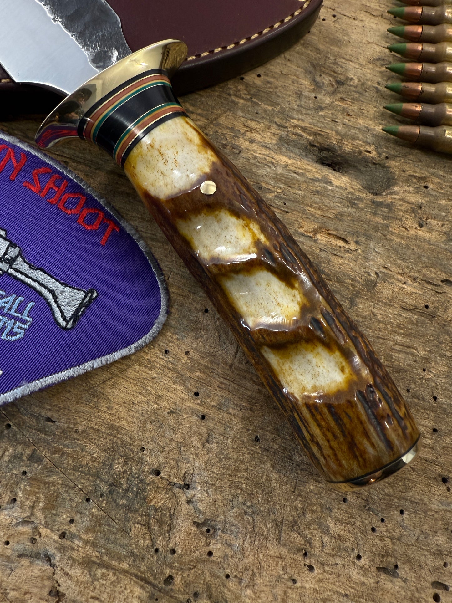 Treeman DBL Skull Fighter 6 3/4" Heavy Duty Hammer Mark Blade Finger Grip Stag