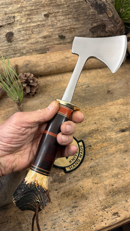 Treeman Camp Axe 14" OAL Horse hide Crotch Stag