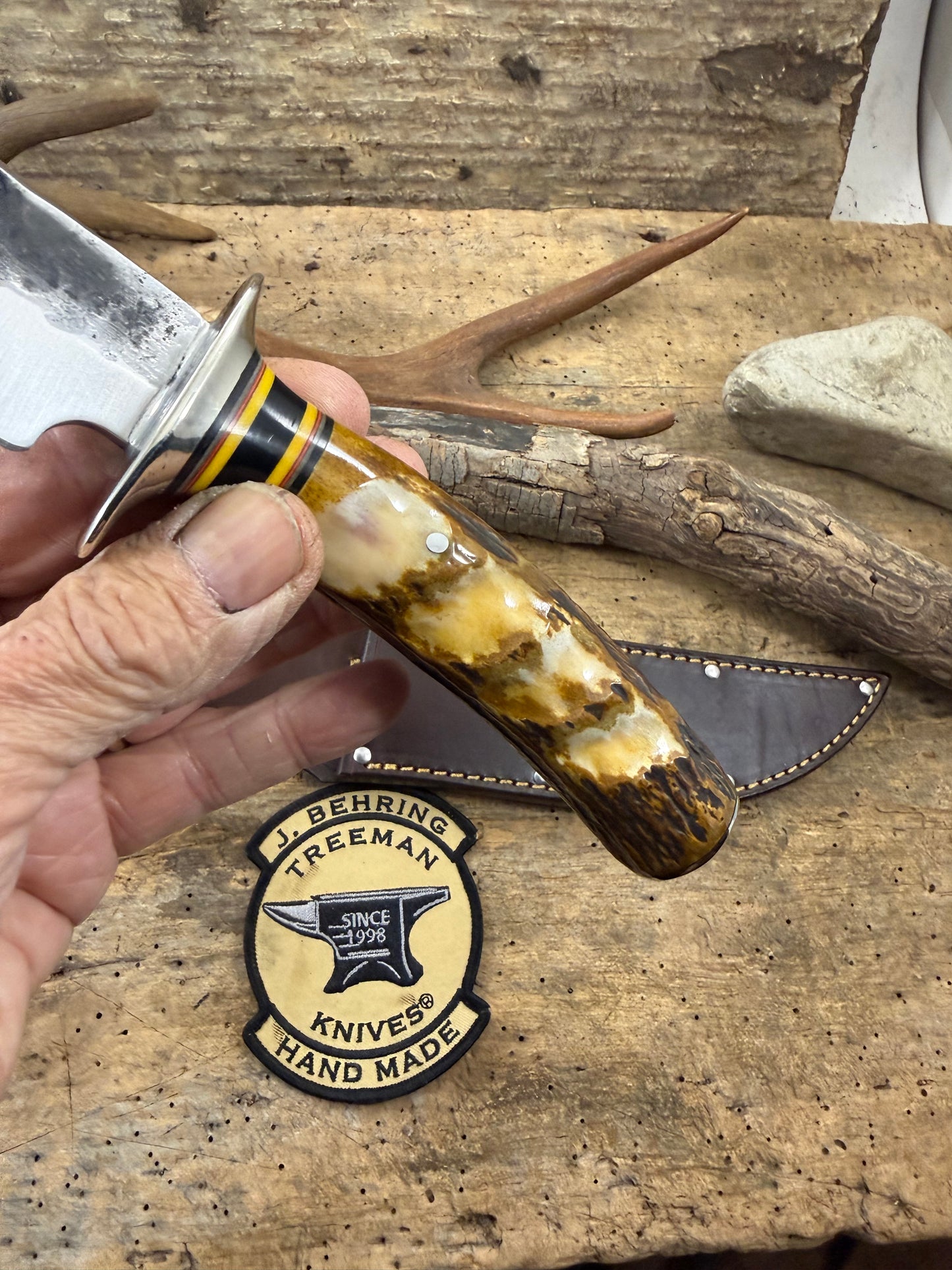 Double Skull 7" Fighter Nickel Finger Grip Sambar Stag Hammer Mark