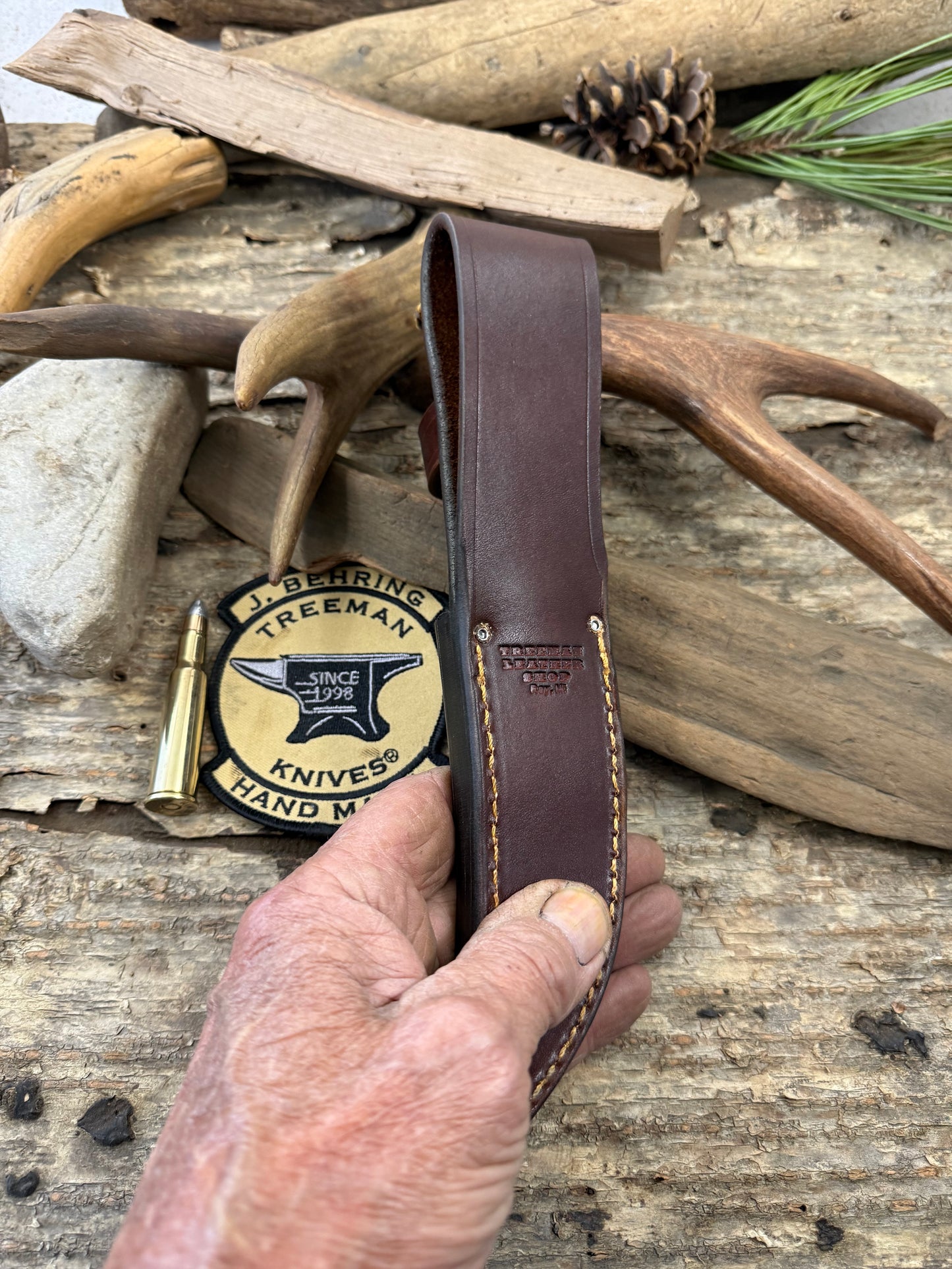 Treeman 4 1/2" Trout & Bird Nickel Horse Hide Crown Beaver Tail