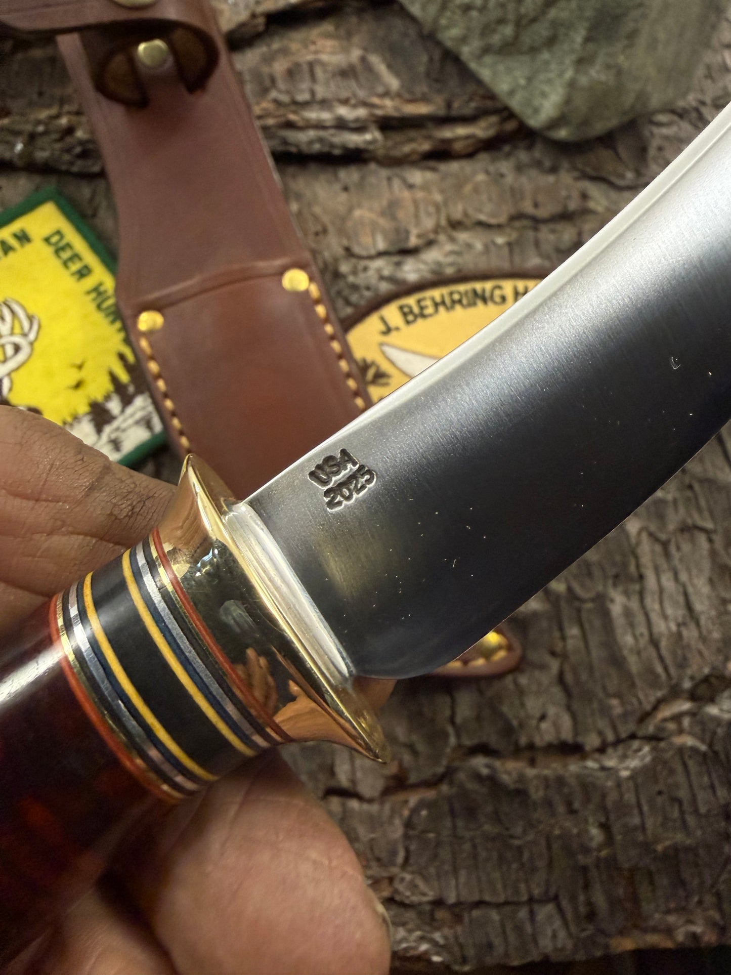 Treeman 4" Deer & Trout Skinner Horse hide pinned brass cap crotch stag butt