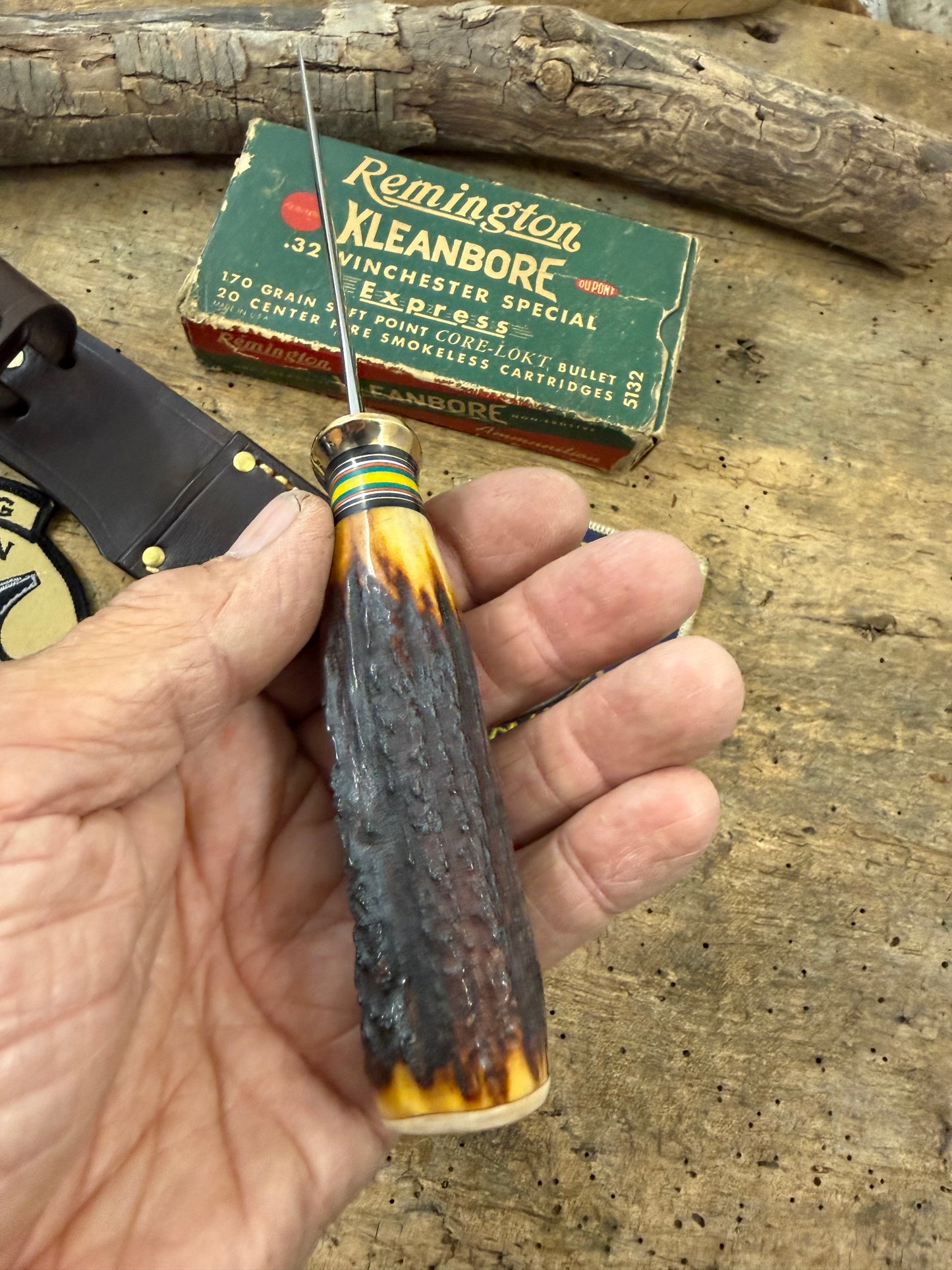 Treeman Deer & Trout 4" Blade  AEB-L Stainless Killer Red Stag Mammoth Cap Red Brass Guard