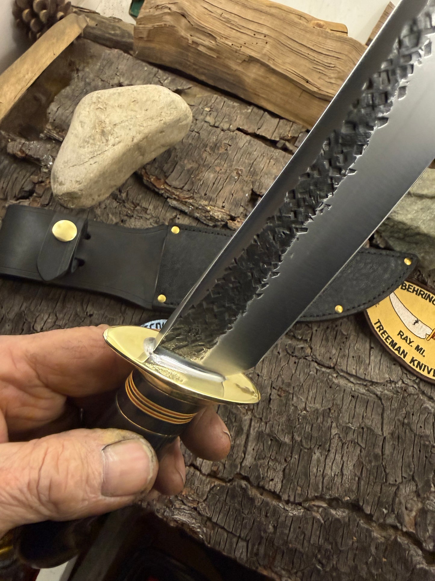 Treeman 7" Black G10 Skull Fighter High Vis Butt Cap Elephant Ear black Sheath