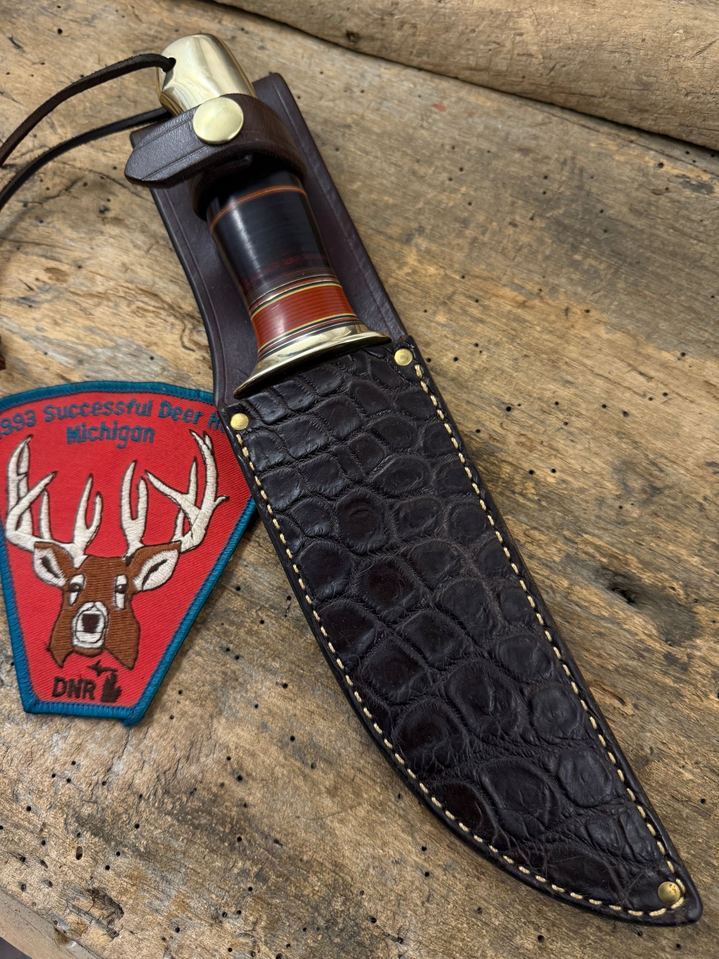 Treeman 6" old school Scagel style Hunter Horse Hide Brass crows beak Crock Sheath