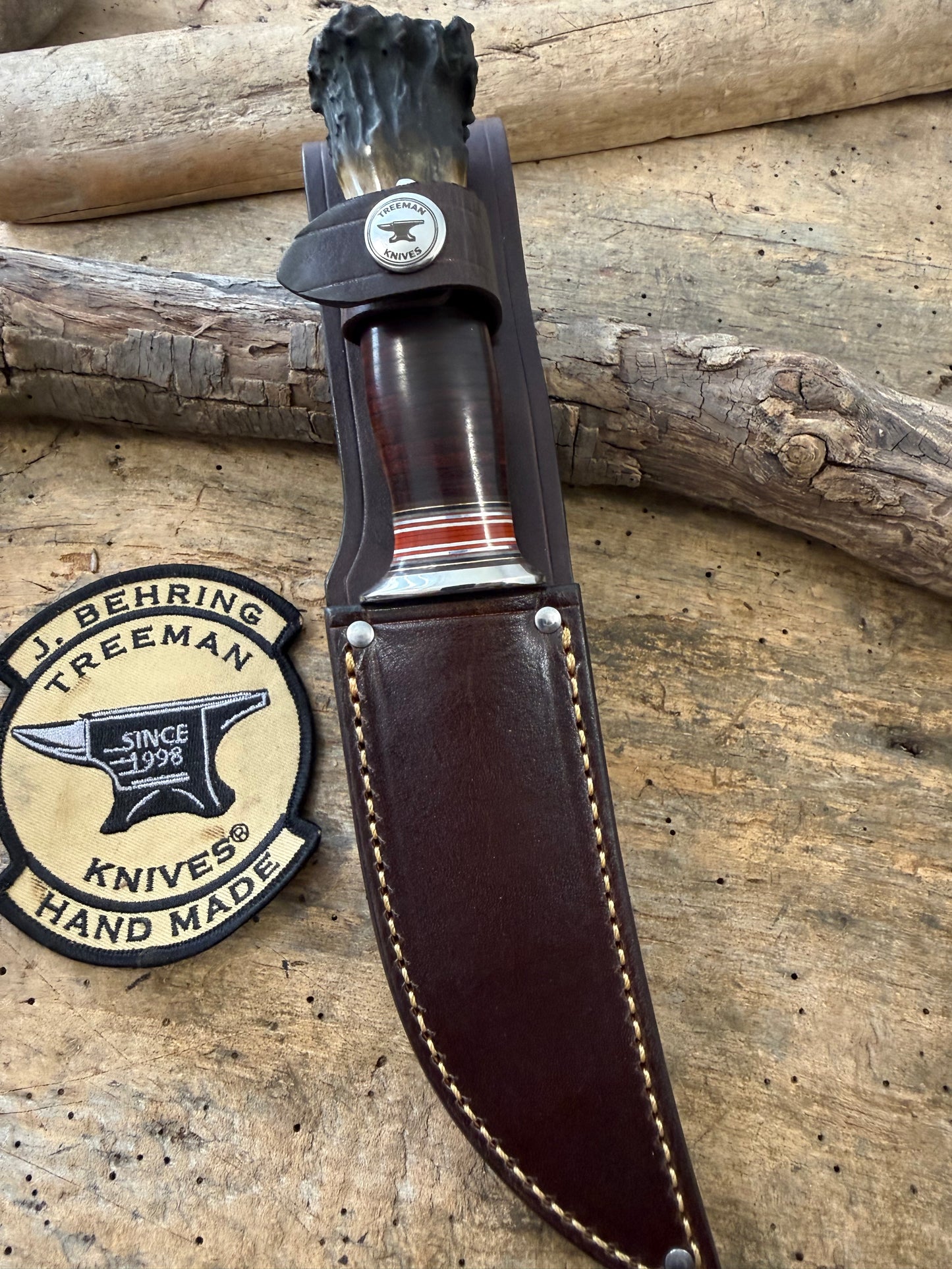 Treeman Hunter 5" AEBL Blade Nickel silver Horse Hide Crown Stag .