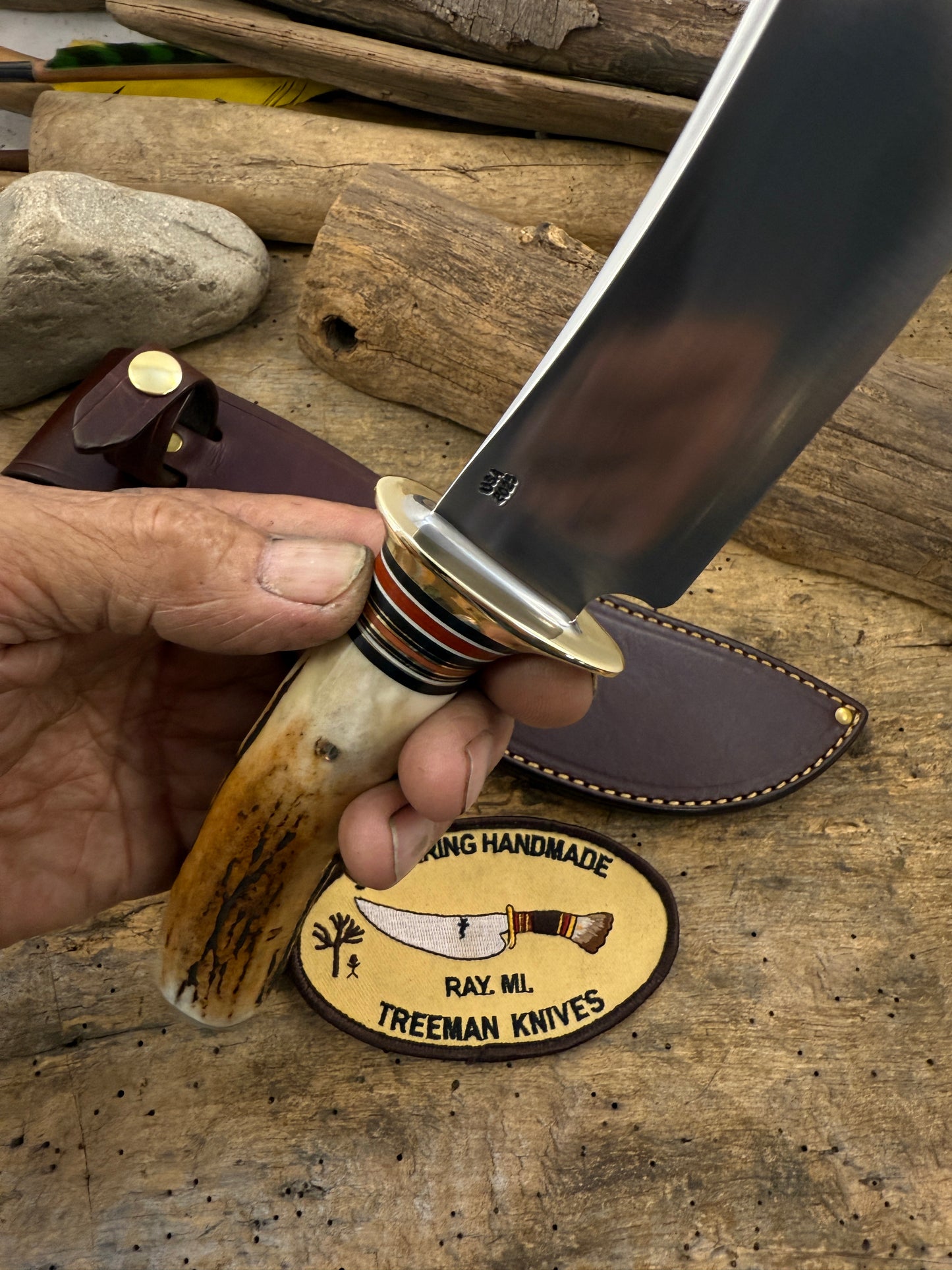 Treeman Woodcraft 6" Brass sambar stag Sheep horn butt