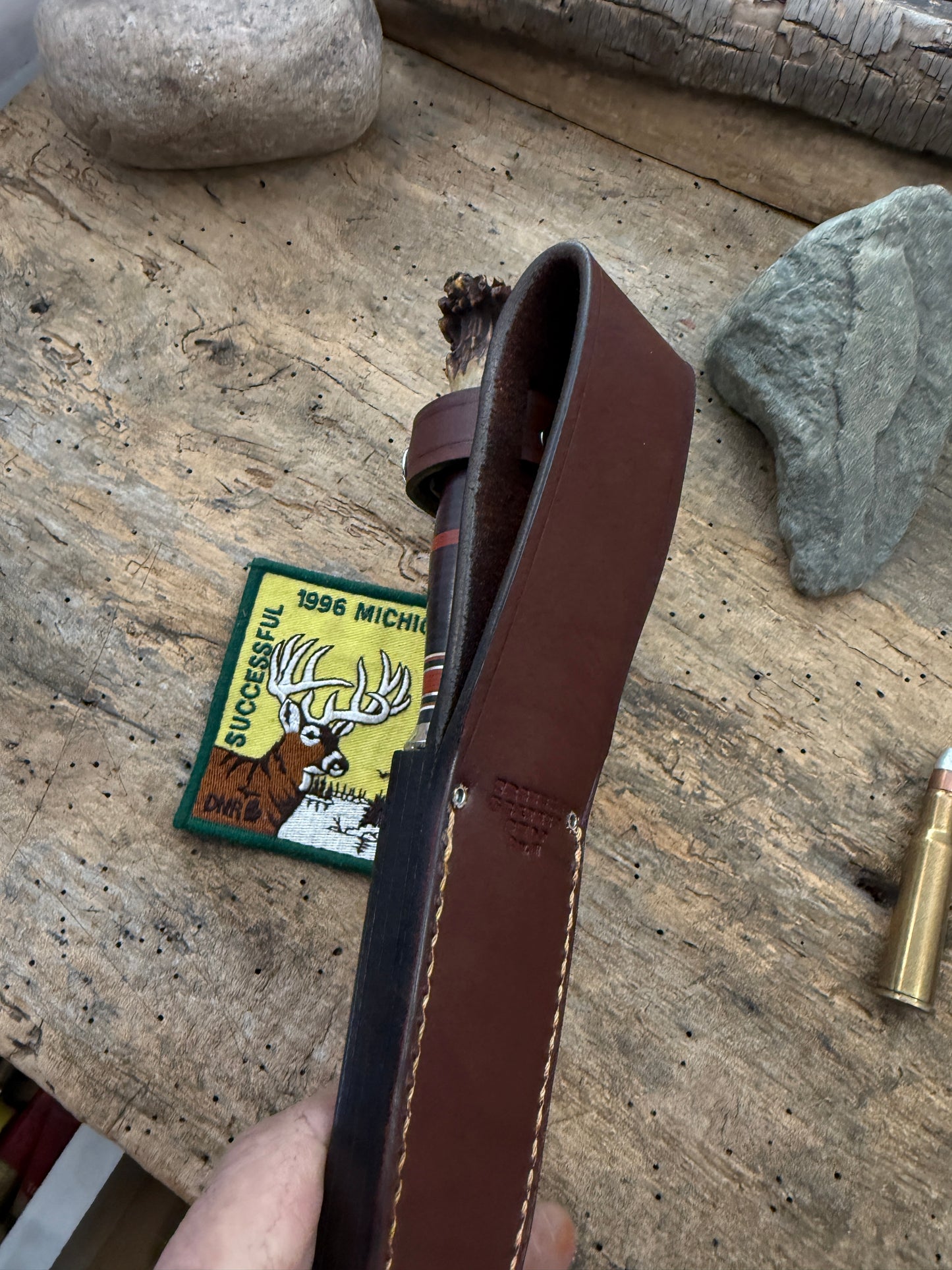 Treeman Drop Point Hunter AEB-L Stainless Nickel Silver HH Crown Stag