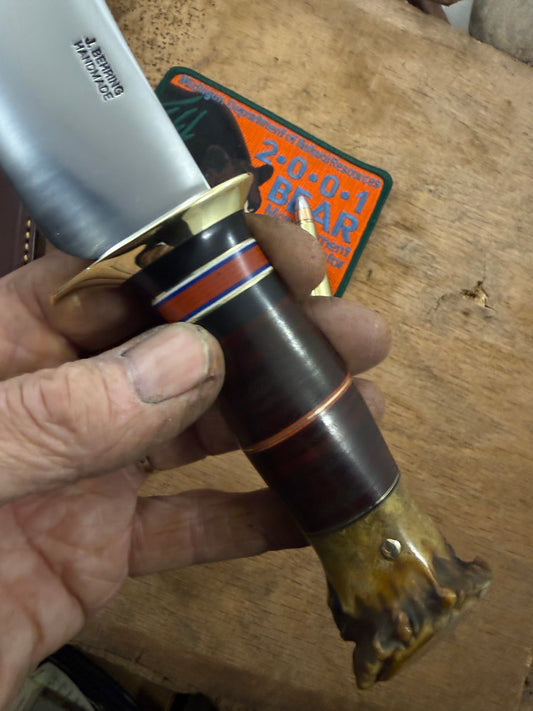 Treeman Woodcraft 6" Horse hide Crown stag Old School hunting knife