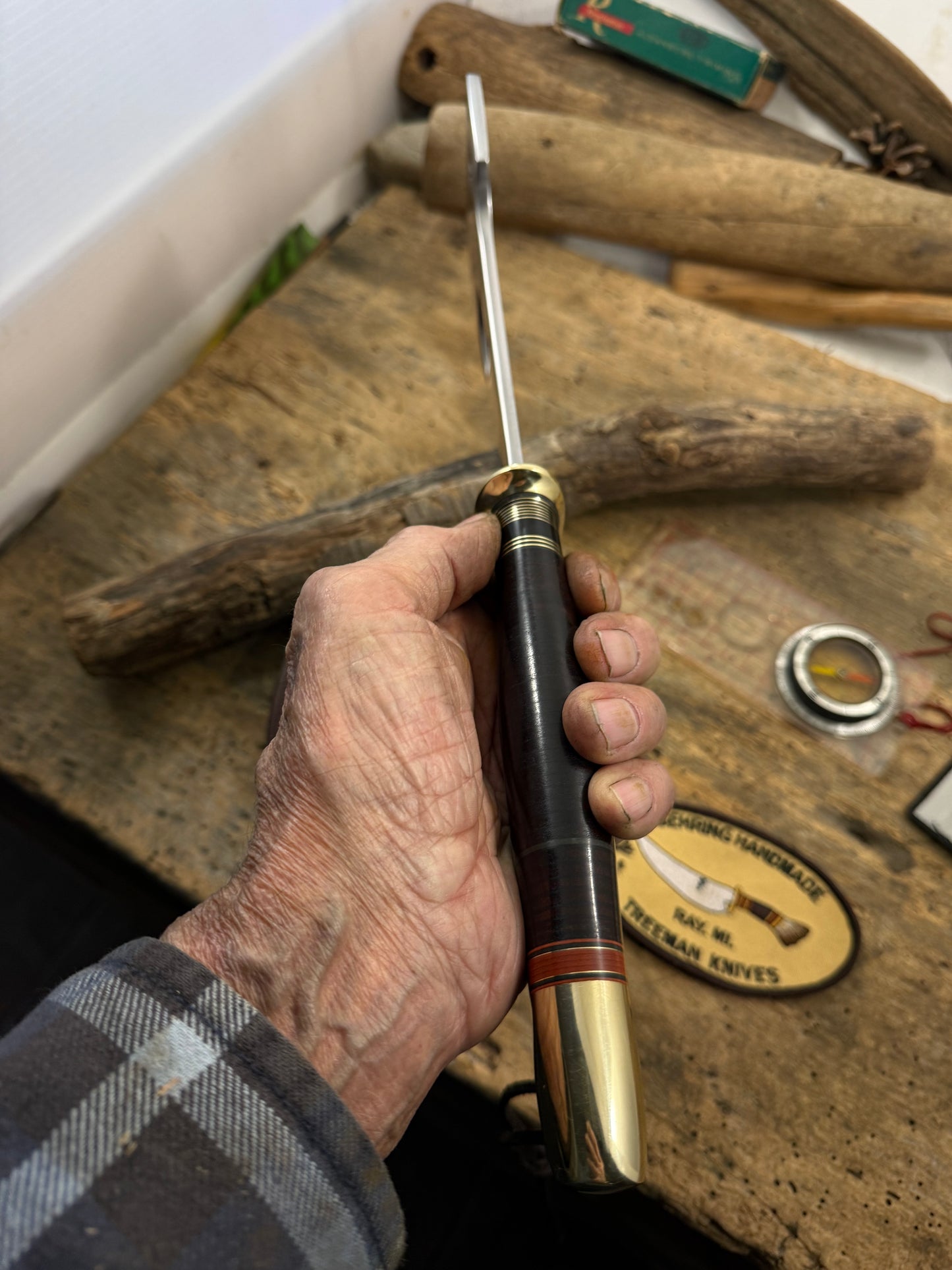 Treeman Camp Axe 15" OAL Horse Hide Brass Crows Beak Butt