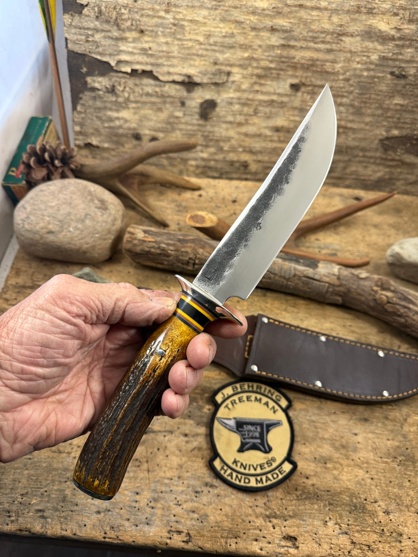 Double Skull 7" Fighter Nickel Finger Grip Sambar Stag Hammer Mark