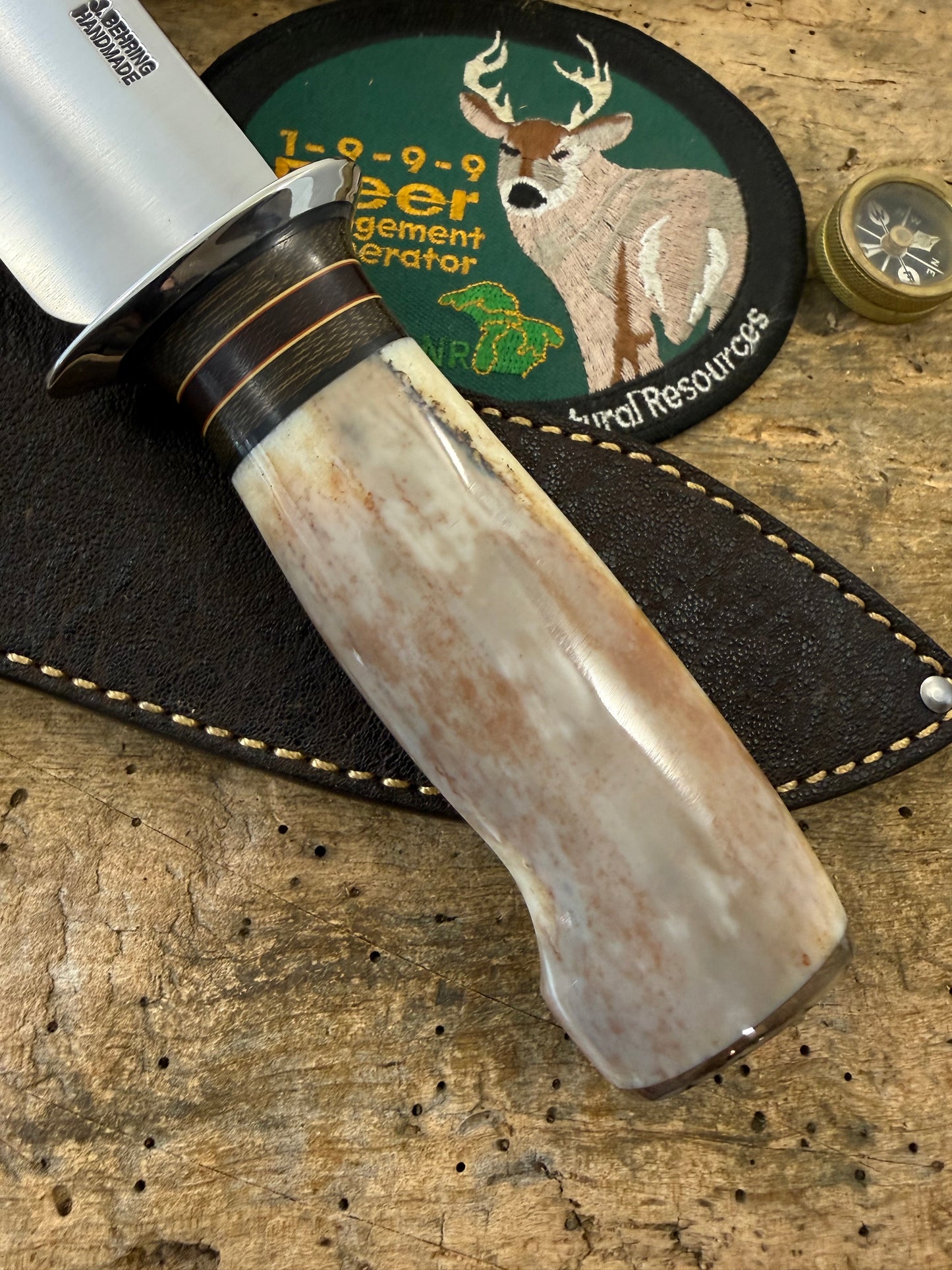 Treeman 6" Ivory Drop Point Mammoth Butt cap  Elephant Ear Sheath