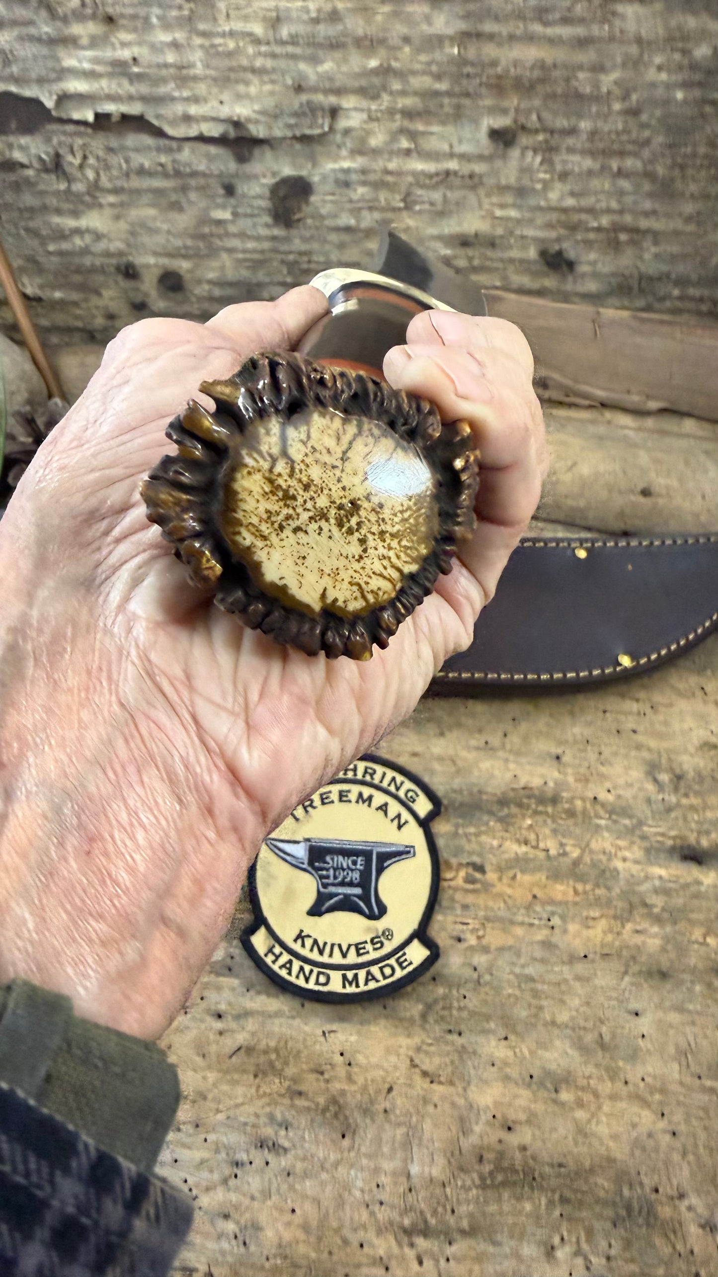 Treeman Big Fat 8"  Hammer Mark Camp Knife Crown Stag