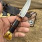 Treeman Trout Knife 3 3/8" 1095 hand forged blade horse hide crotch stag