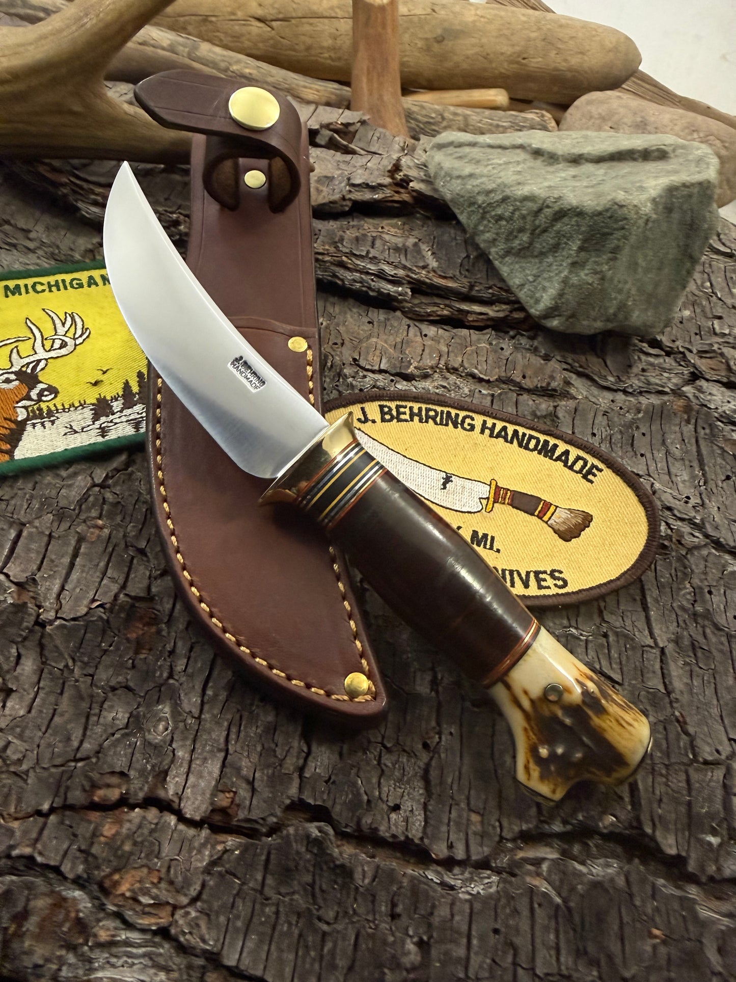 Treeman 4" Deer & Trout Skinner Horse hide pinned brass cap crotch stag butt