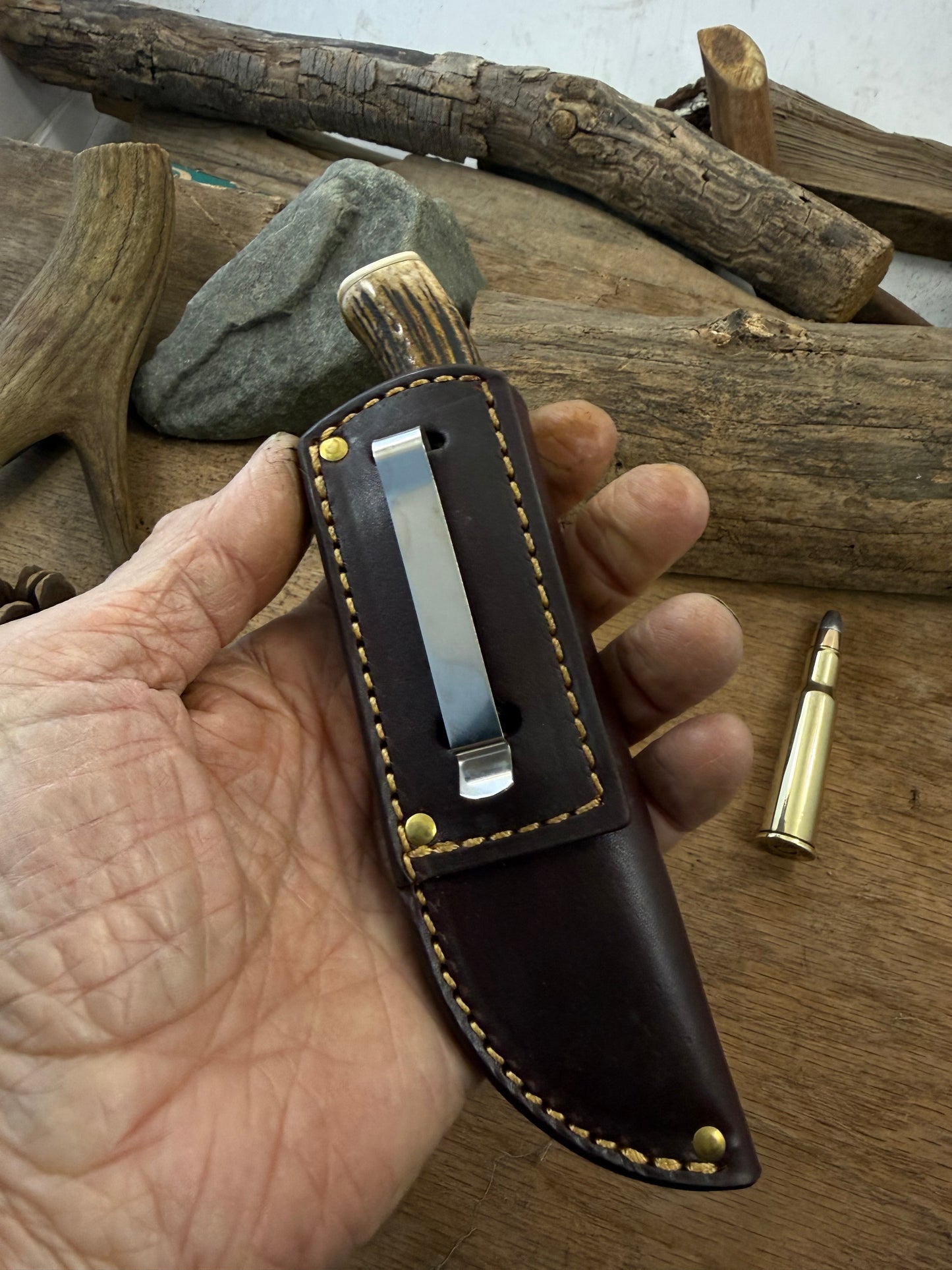 Trout Knife AEB-L Stainless Stag Mammoth Pocket Sheath