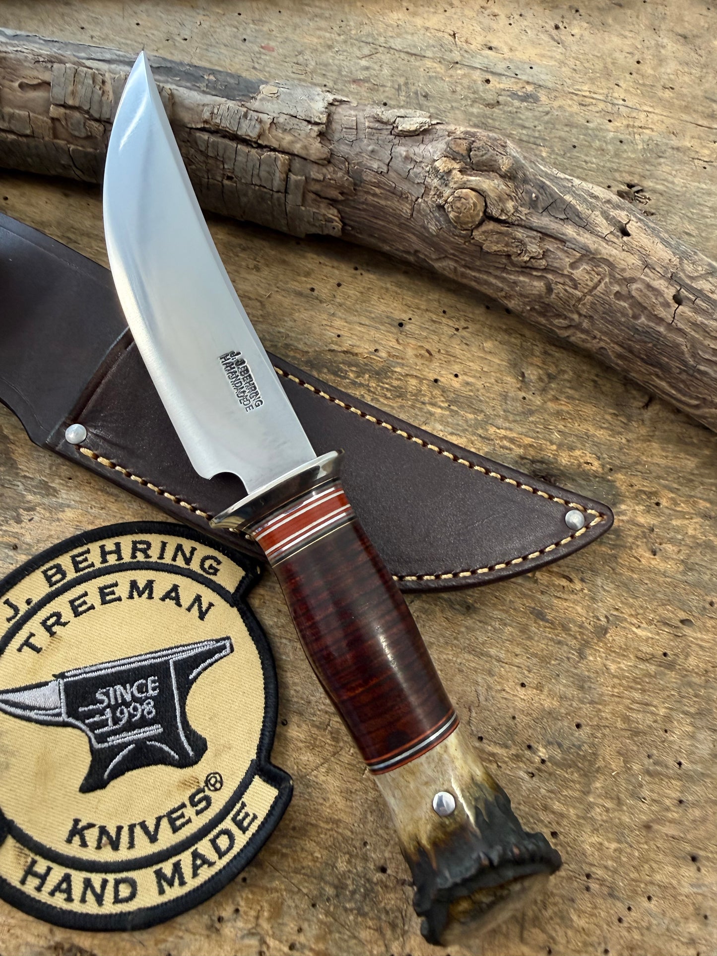 Treeman Hunter 5" AEBL Blade Nickel silver Horse Hide Crown Stag .