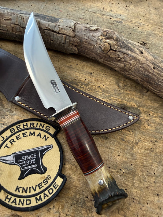 Treeman Hunter 5" AEBL Blade Nickel silver Horse Hide Crown Stag .