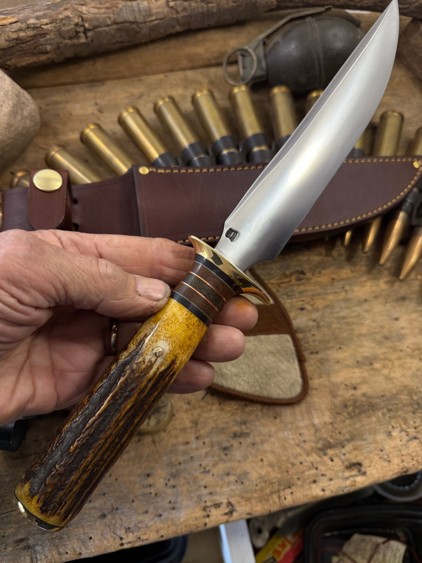 Model 1 - 8" DBL Skull Fighter Sambar Stag Rough Back Sheath