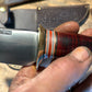 Treeman Iron Mt. Hunter 4 3/8" Blade Brass Horsehide Sambar Stag Shark Sheath
