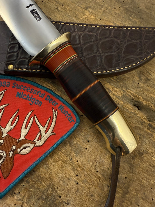 Treeman 6" old school Scagel style Hunter Horse Hide Brass crows beak Crock Sheath